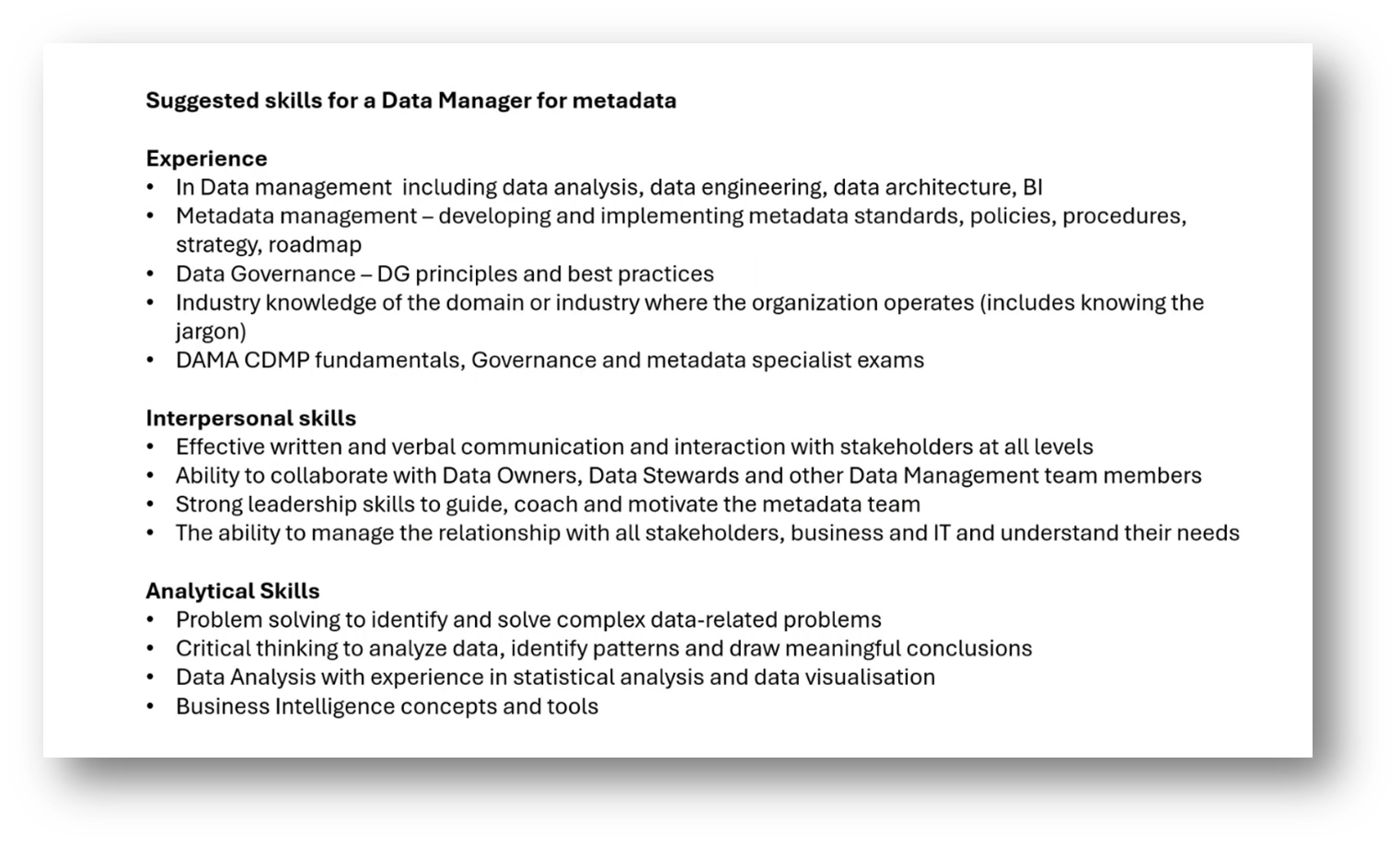 Skills Recommendation for Data Managers
