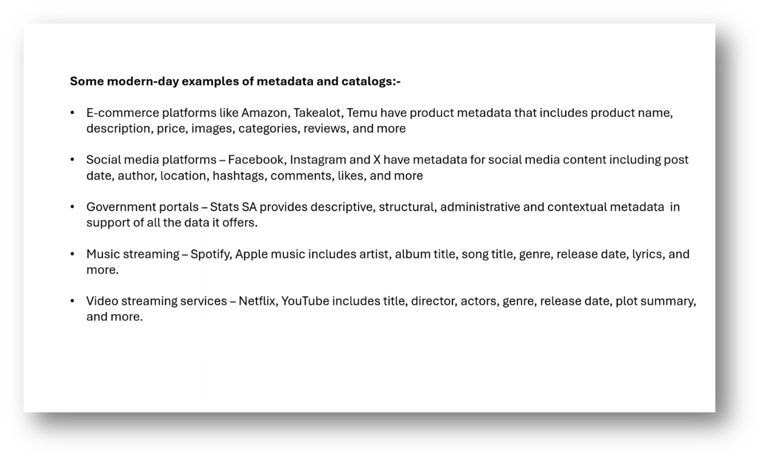 Present Day Context of Metadata