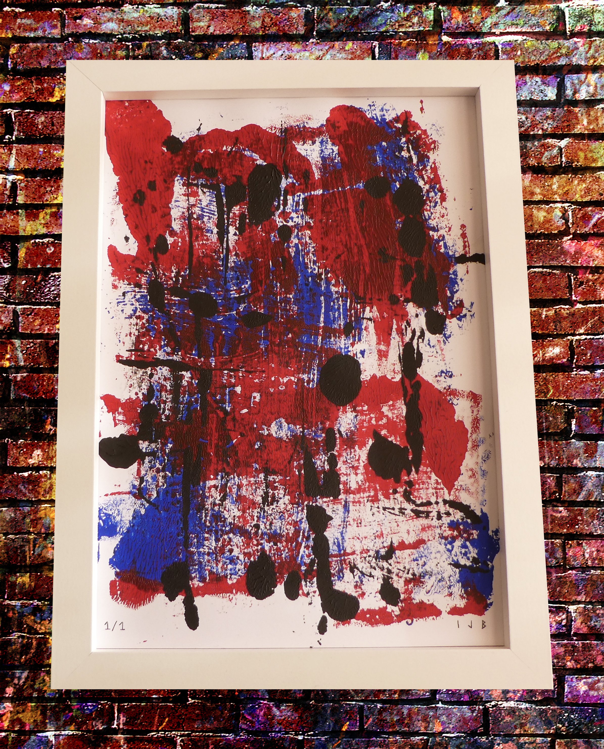 Lockdown Press Six: White framed abstract acrylic painting on card, Limited Edition 1 / 1