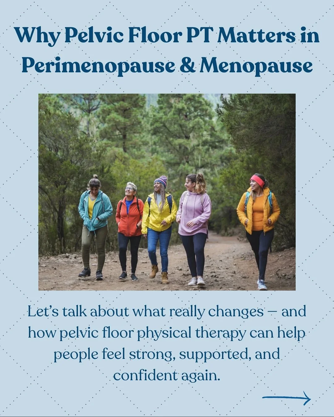 💪October is Menopause Awareness Month, and people in perimenopause and menopause benefit from pelvic floor PT!

➡️ Save this post + share it with someone who needs to hear it!

💛💛💛

#pelvicfloorPT #menopausehealth #womenswellness #perimenopause #