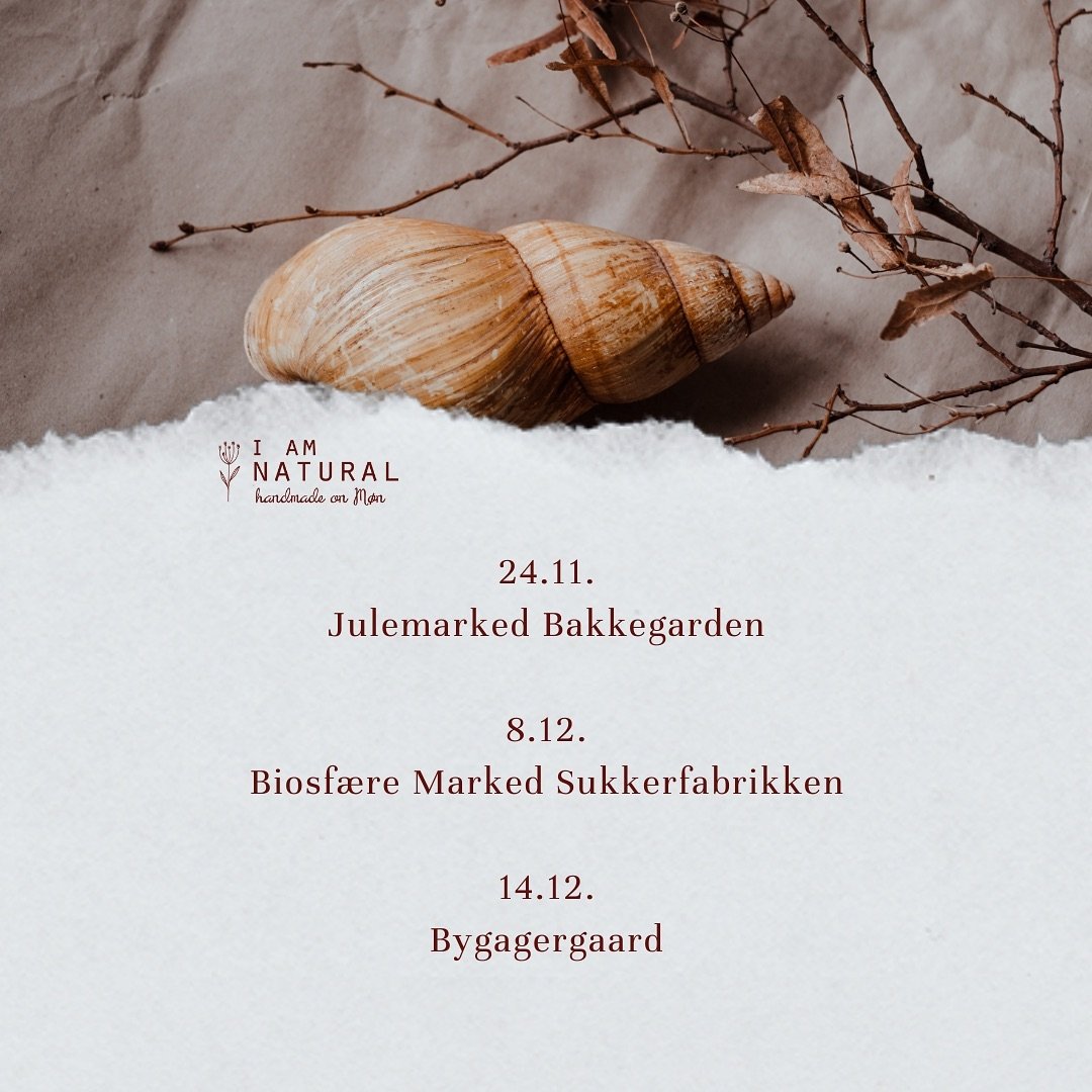 Save the dates lovely people and come by to celebrate the season💫
I&rsquo;ll bring all your favorite &ldquo;I am Natural&rdquo; bestsellers and fresh new creations 🎄
Can&rsquo;t wait to see you there !

#iamnaturalm&oslash;n
#julemarked 
#handmadem