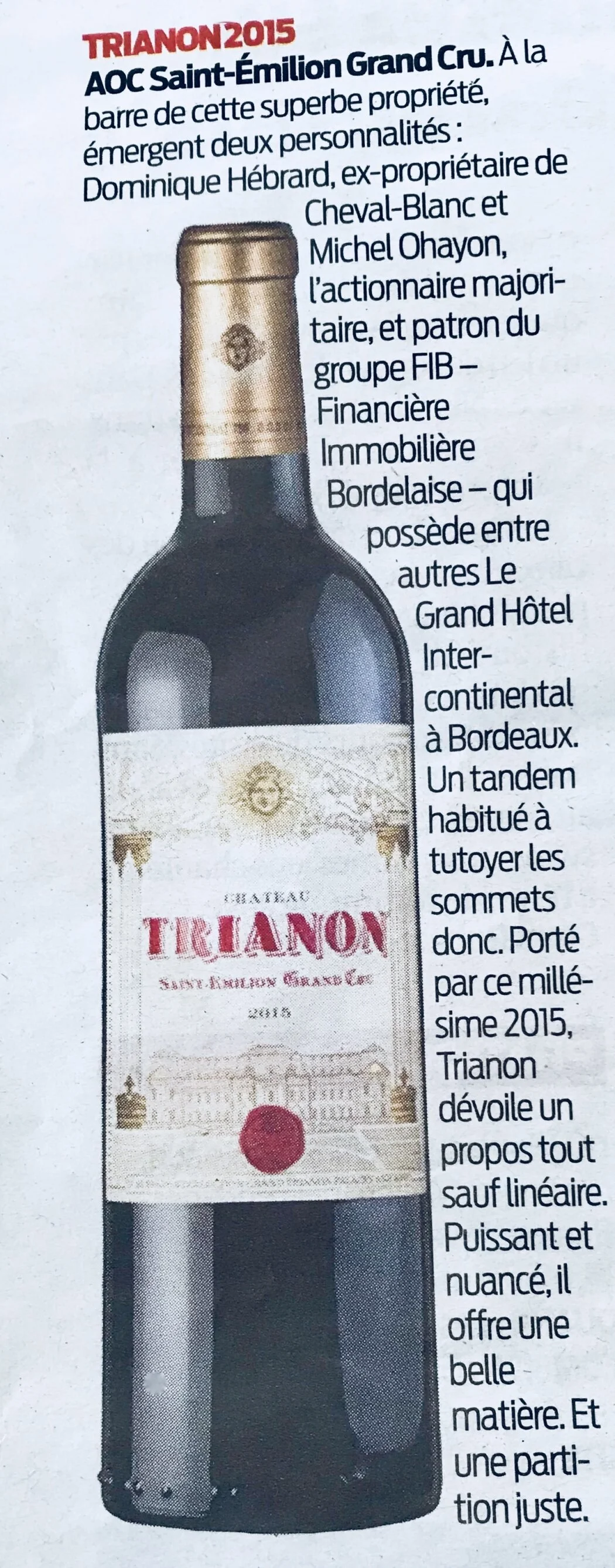 Château Trianon 2015 dans la sélection d'été de Sud Ouest