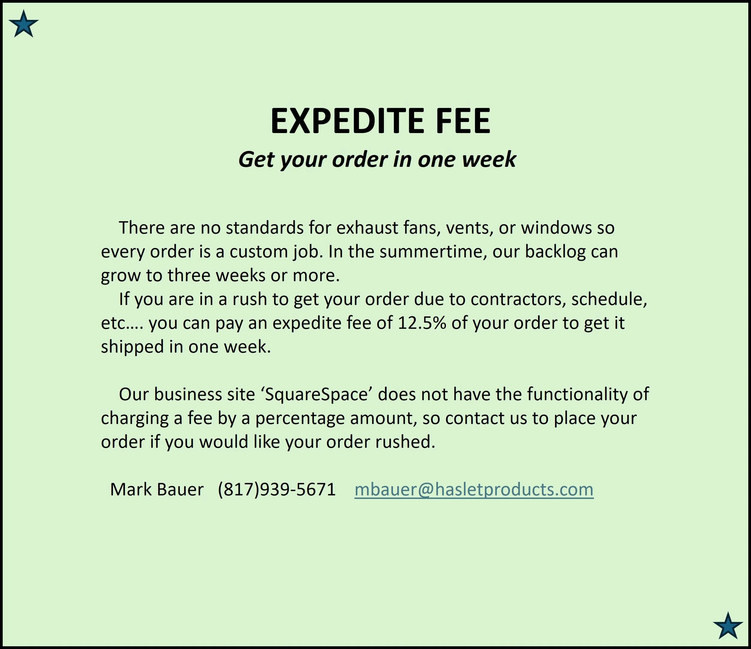 Expedite charge / RUSH