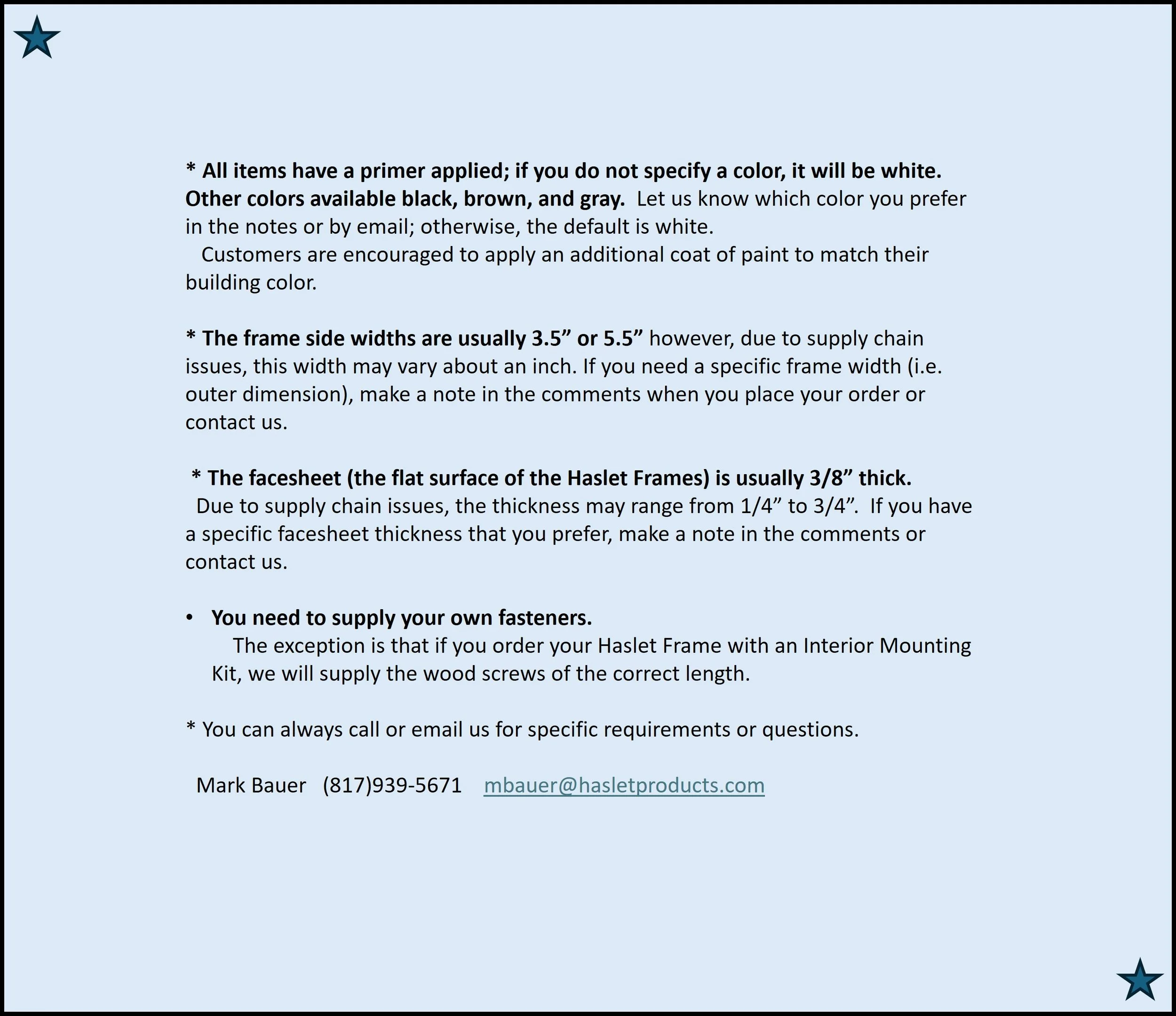 Note concerning the color, width, and thickness.