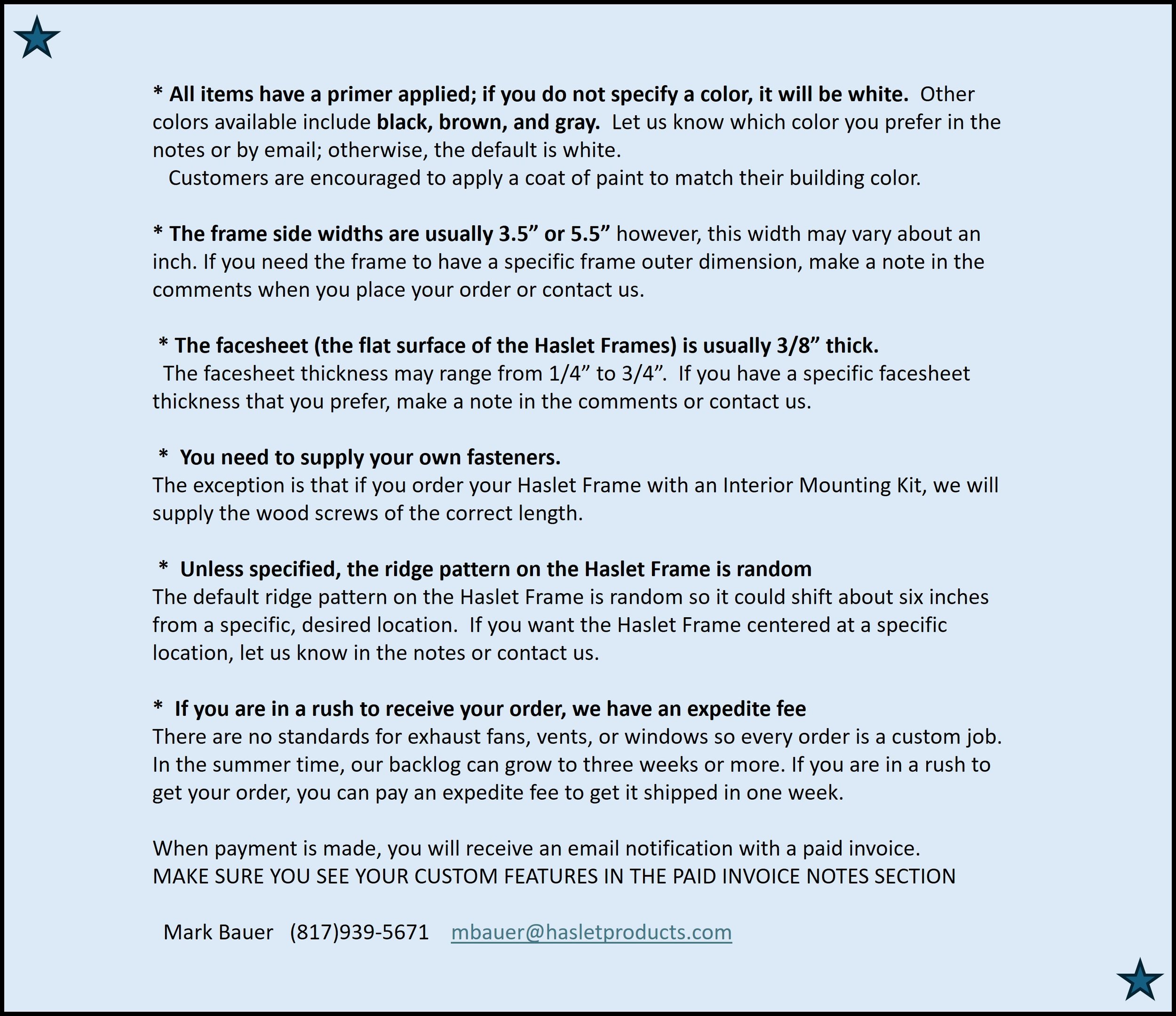 Note concerning the color, width, and thickness.