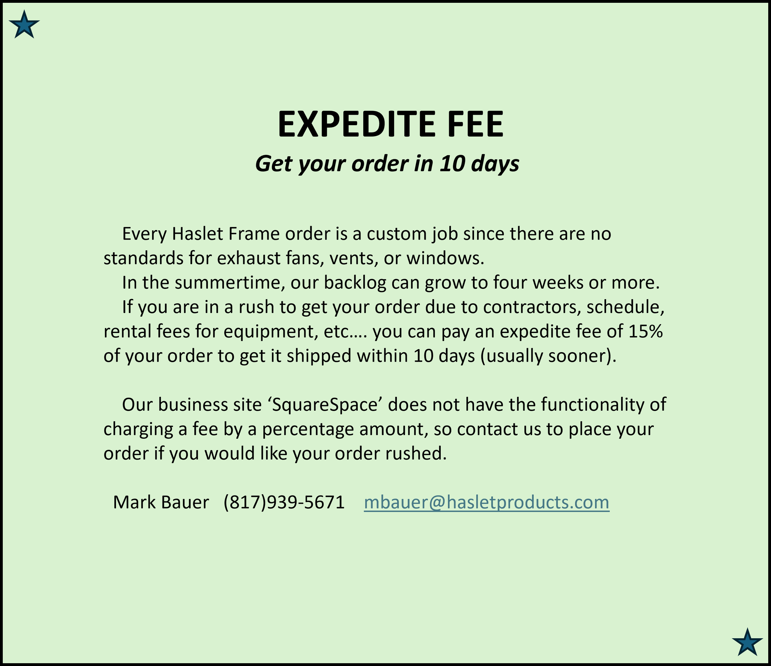Expedite charge / RUSH