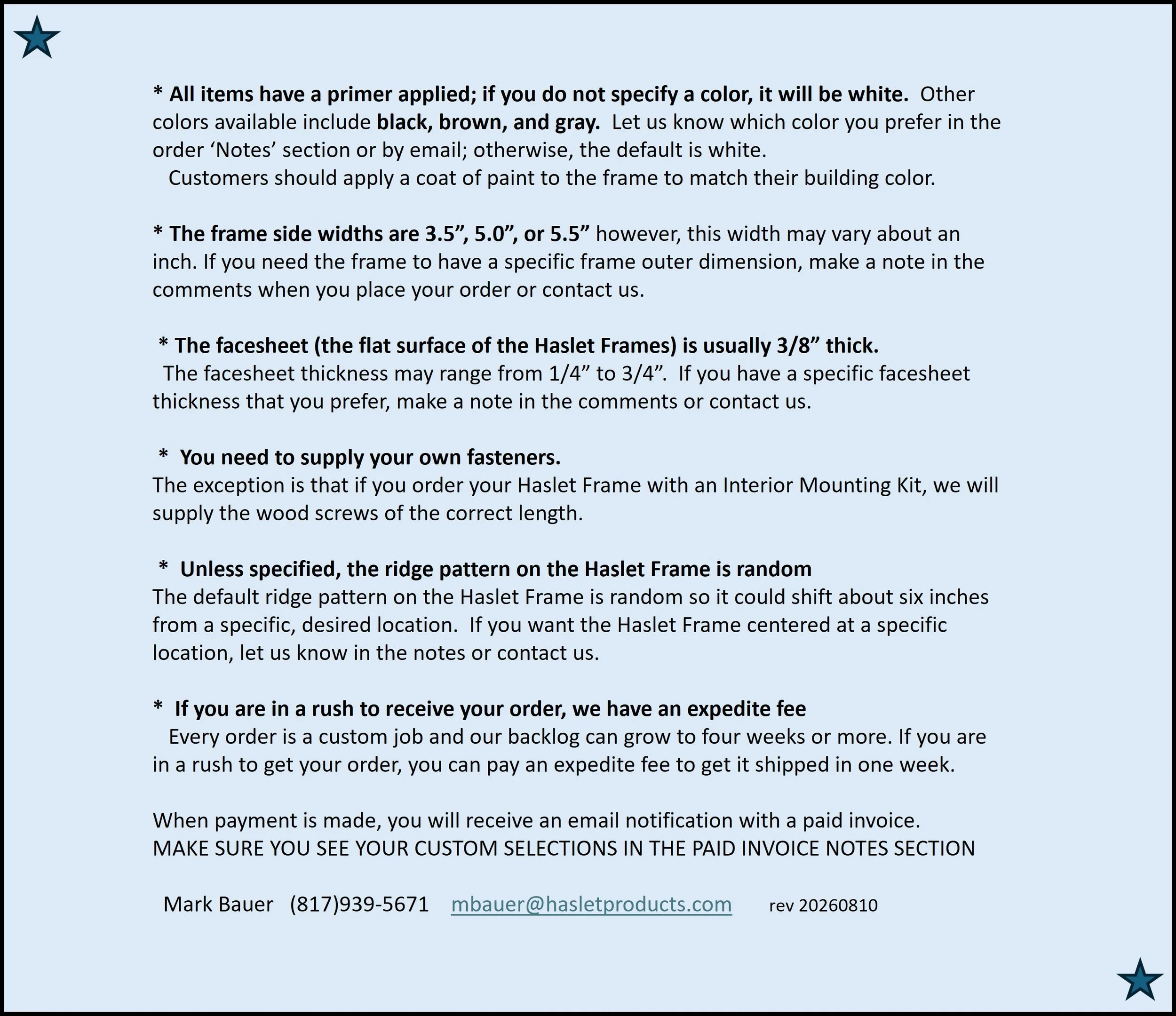 Note concerning the color, width, and thickness.