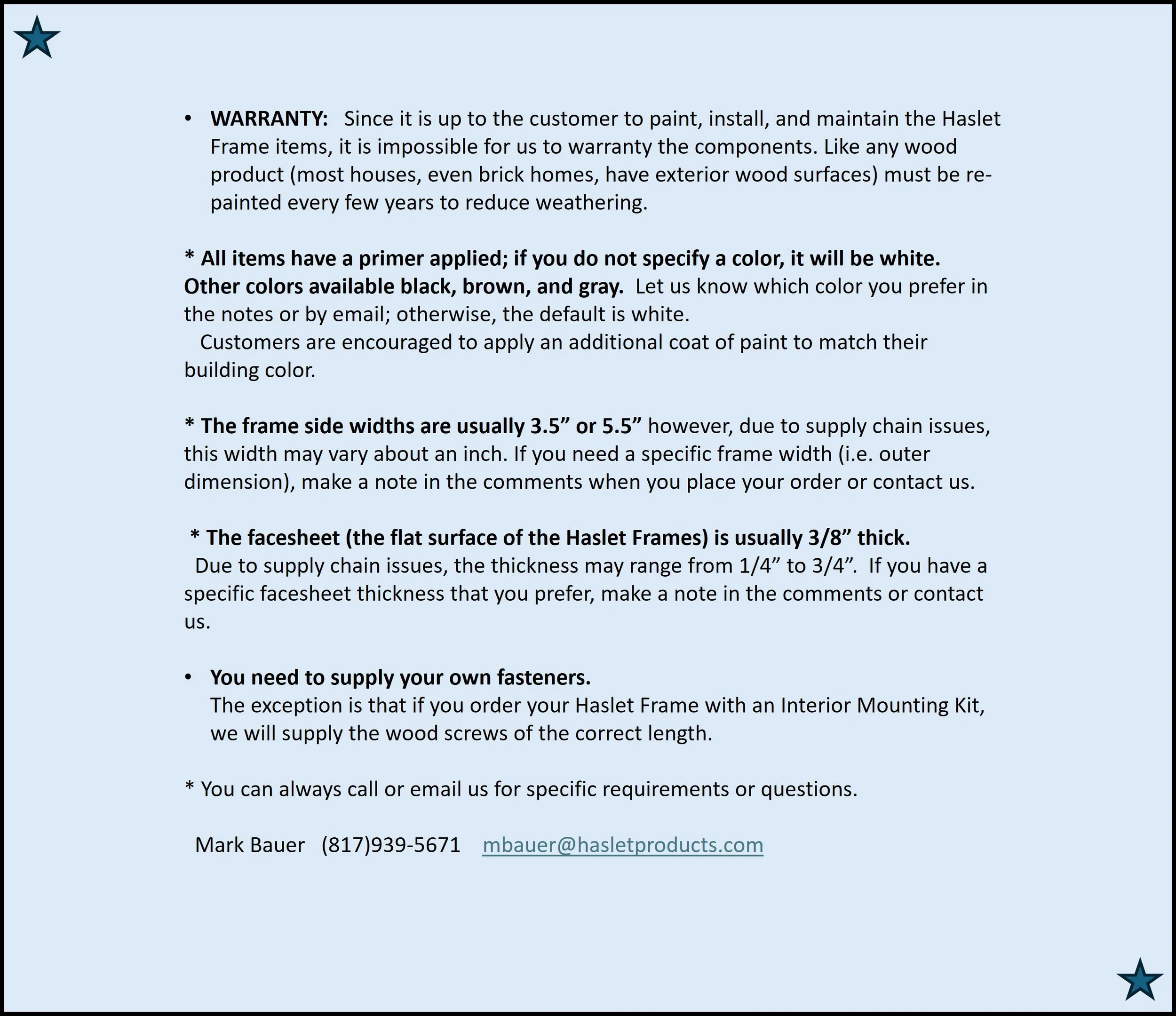 Note concerning the color, width, and thickness.