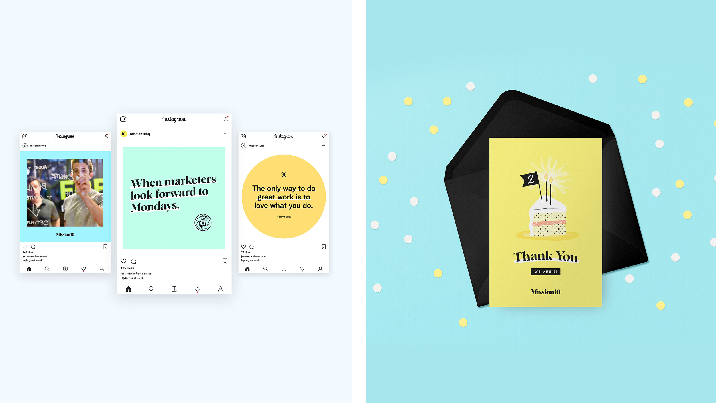 Brand social media asset concepts, birthday card design