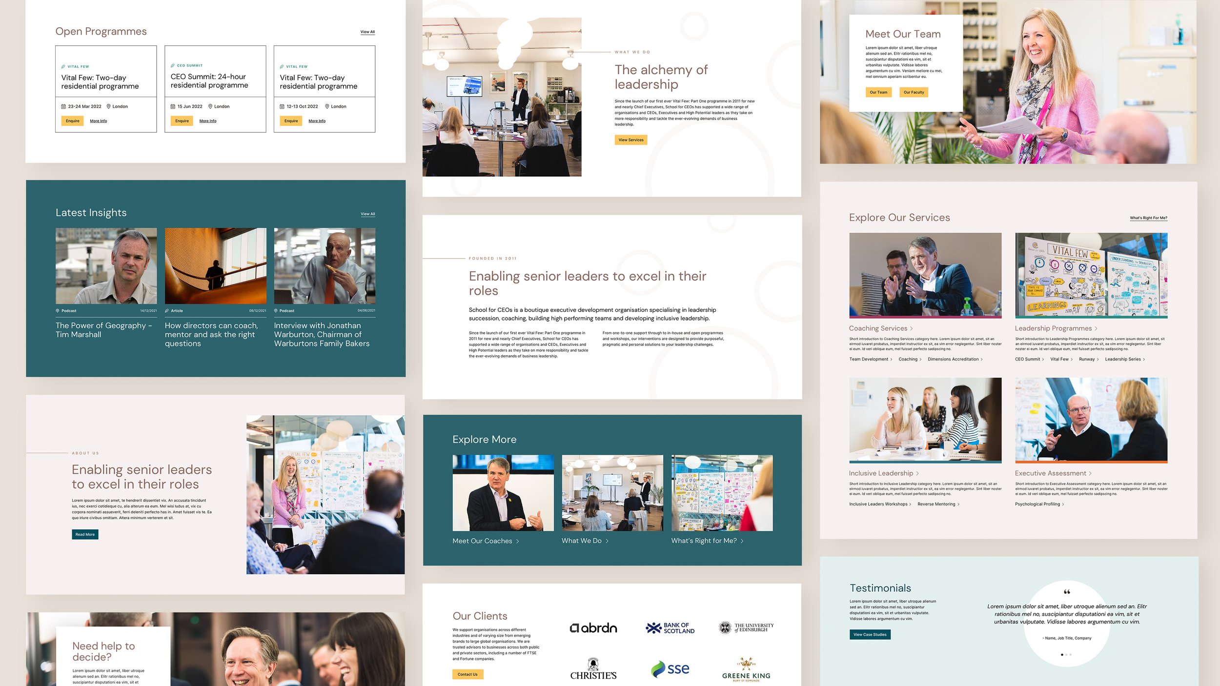 A selection of the content blocks designed for the site