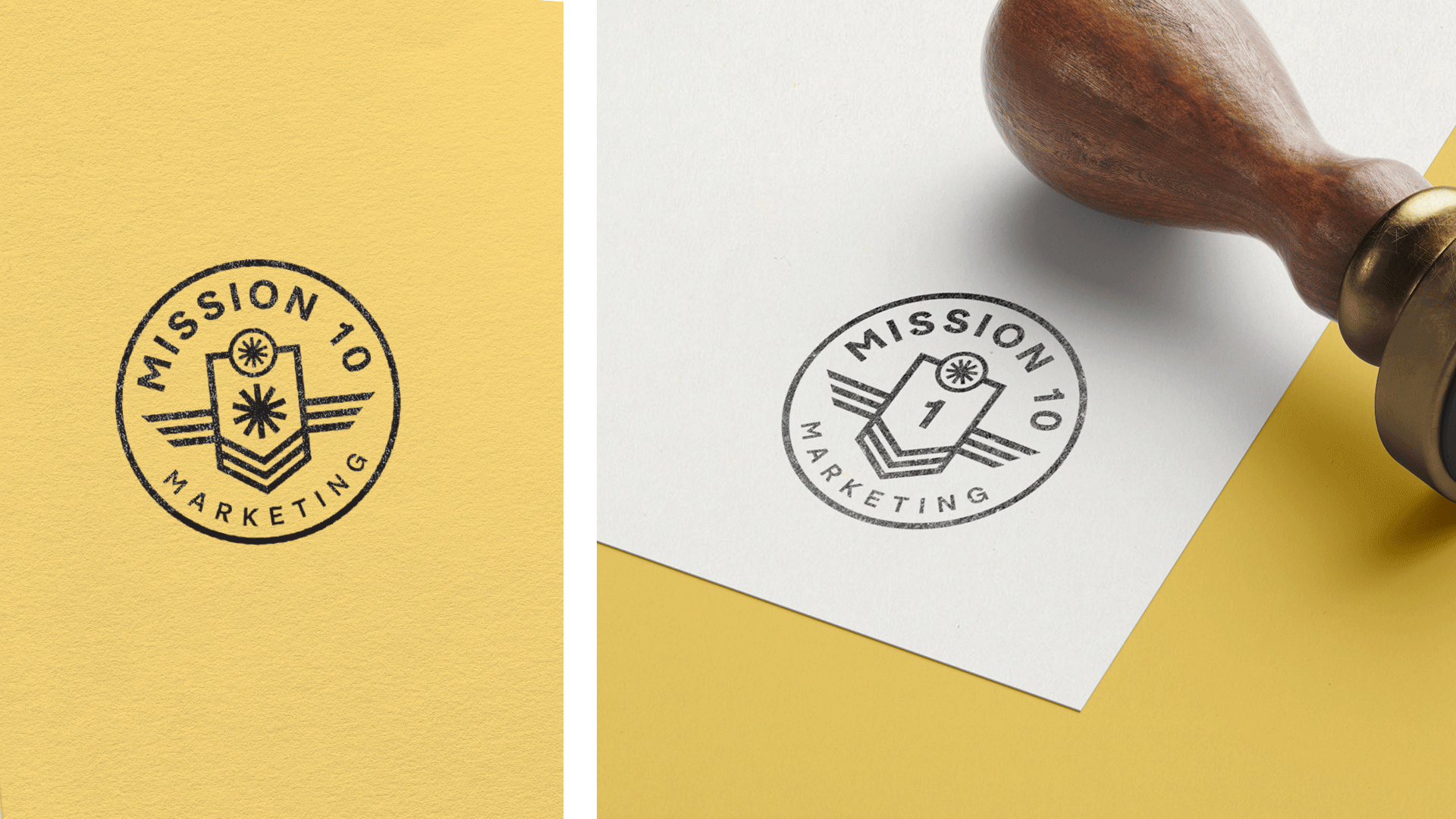 A Mission10 'stamp' brand element, for use in their working process; clients achieve different levels based on the results from their marketing machine, with 10 being the optimum performance level.