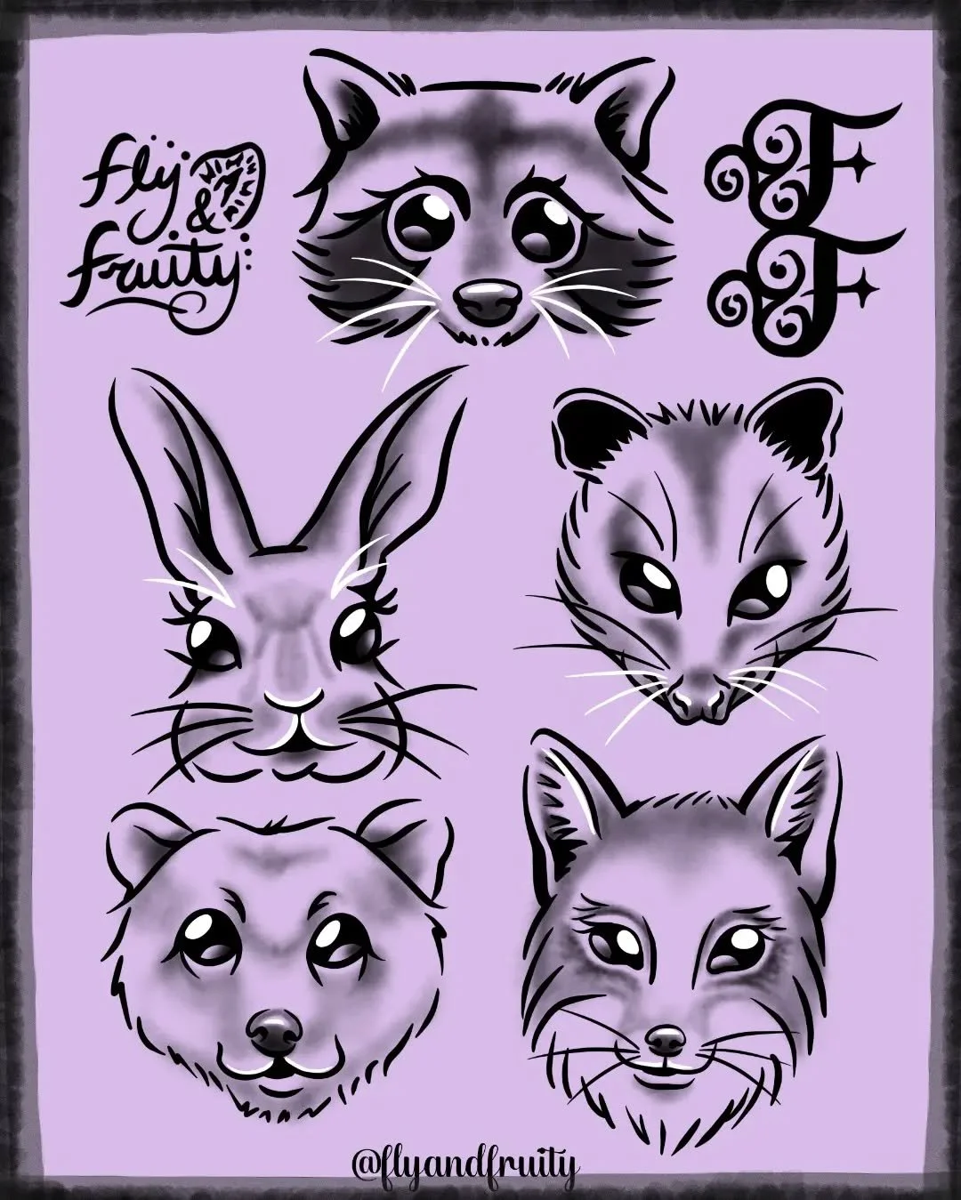 Some of my fav fuzzy critters faces
Flash available, email or dm to book :>

Tags... #tattooflash #tattooapprentice #flashsheet #animalportrait #tattoodesign