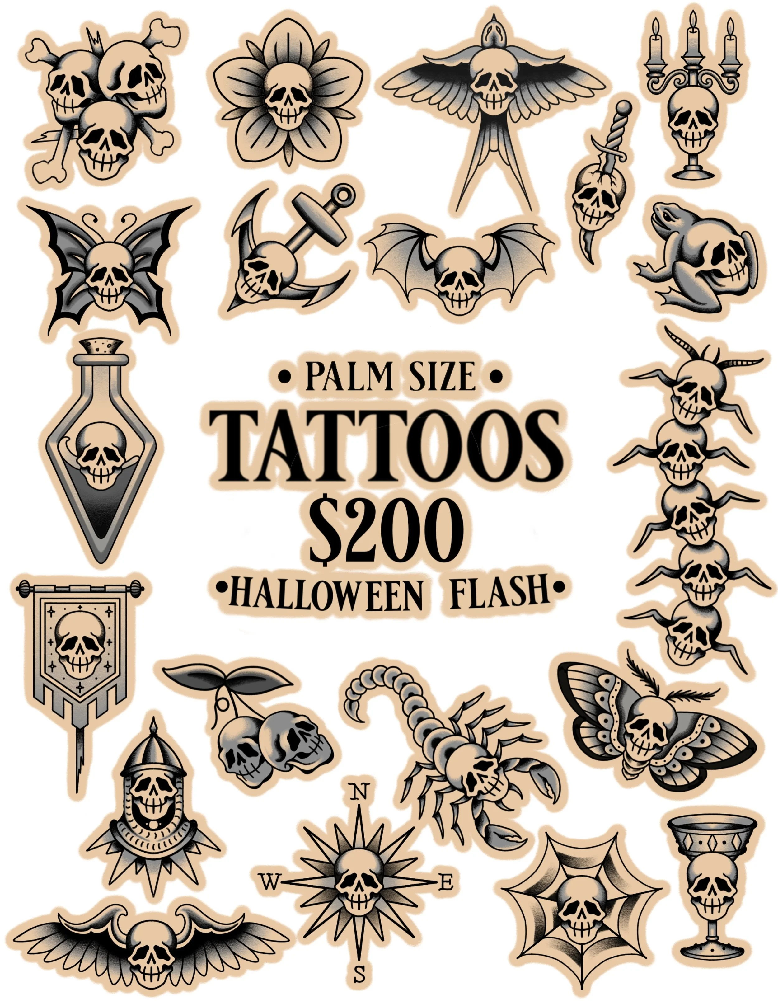 Bunch of Halloween flash on special all October, only $200 a pop, B&amp;G or Colour ~ palm sized. 

Pick one out or try your chances on the get what you get machine!

DM to book now for October or during our flash days the 30th and 31st!