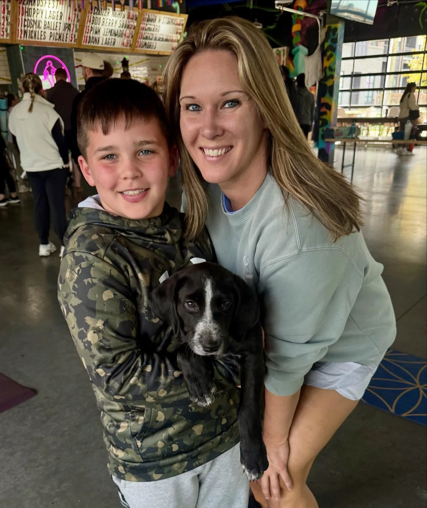 Puppy yoga!!!!! #highwirebrewing #halfwayhomerescueinc #billysbuddies