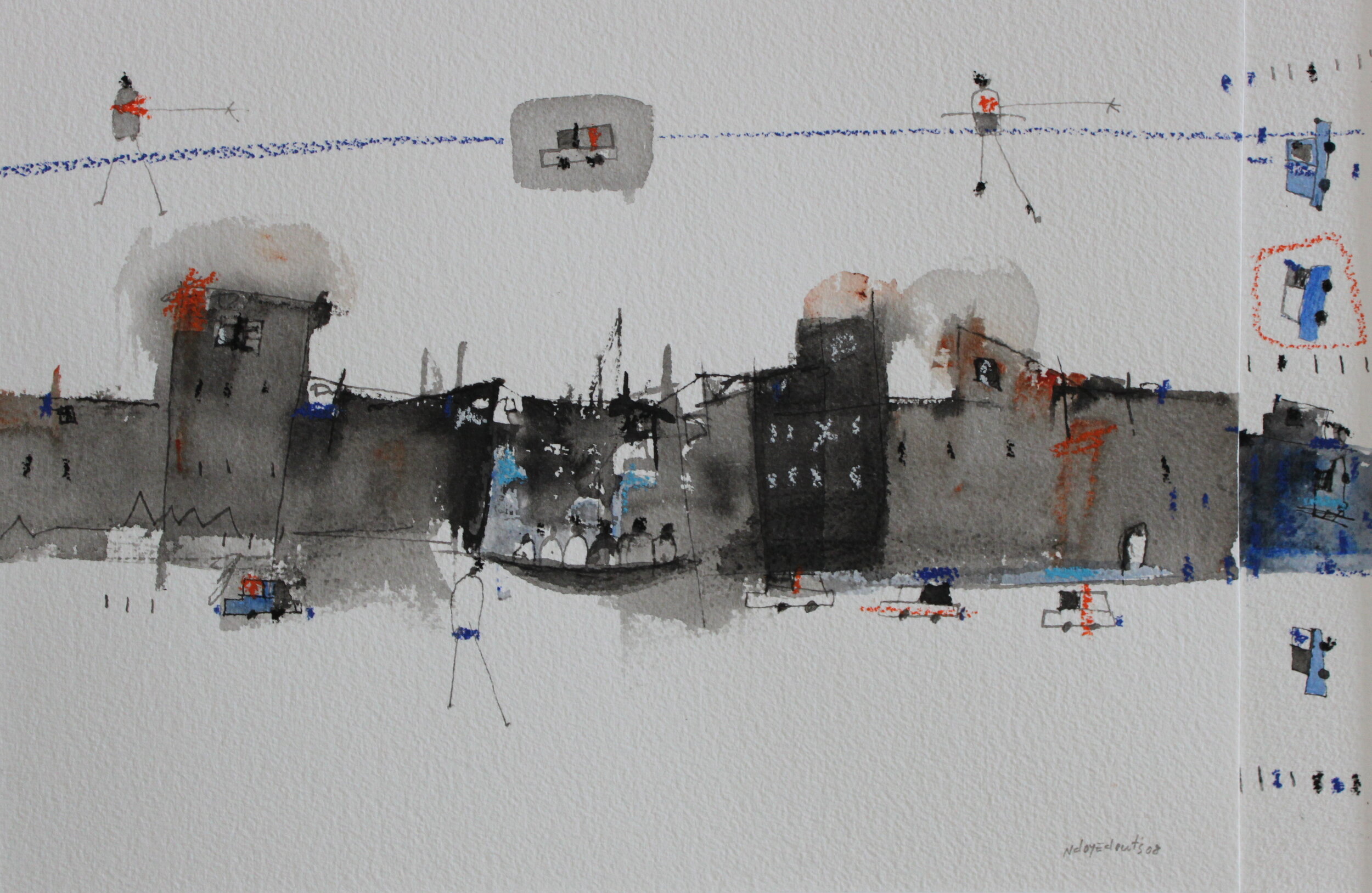 La Pirogue | China ink, Pastel on paper | 2008