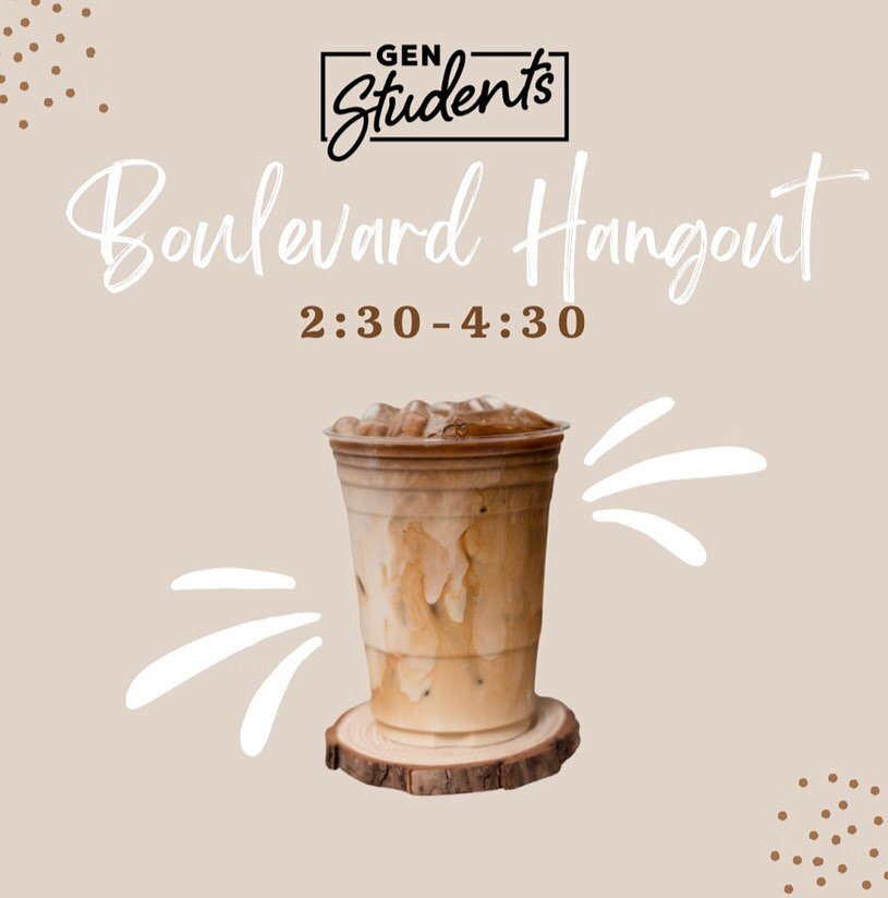 Happy first day of school!! To celebrate we are restarting our Boulevard hangouts!🥳
Come do homework, grab coffee, &amp; update us on your first day of school from 2:30-4:30 TODAY!🤩☕️🧋