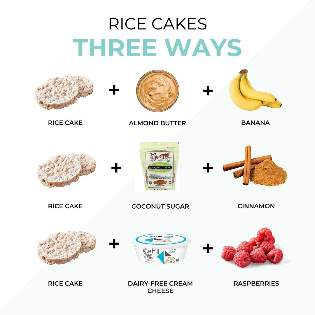 RICE CAKES 3️⃣ WAYS.

A simple snack idea to keep on hand. How do you like to top your rice cakes? Is it any of these ideas? Share below! 

📍 Be sure to hit SAVE in the bottom right corner for future snack inspo!