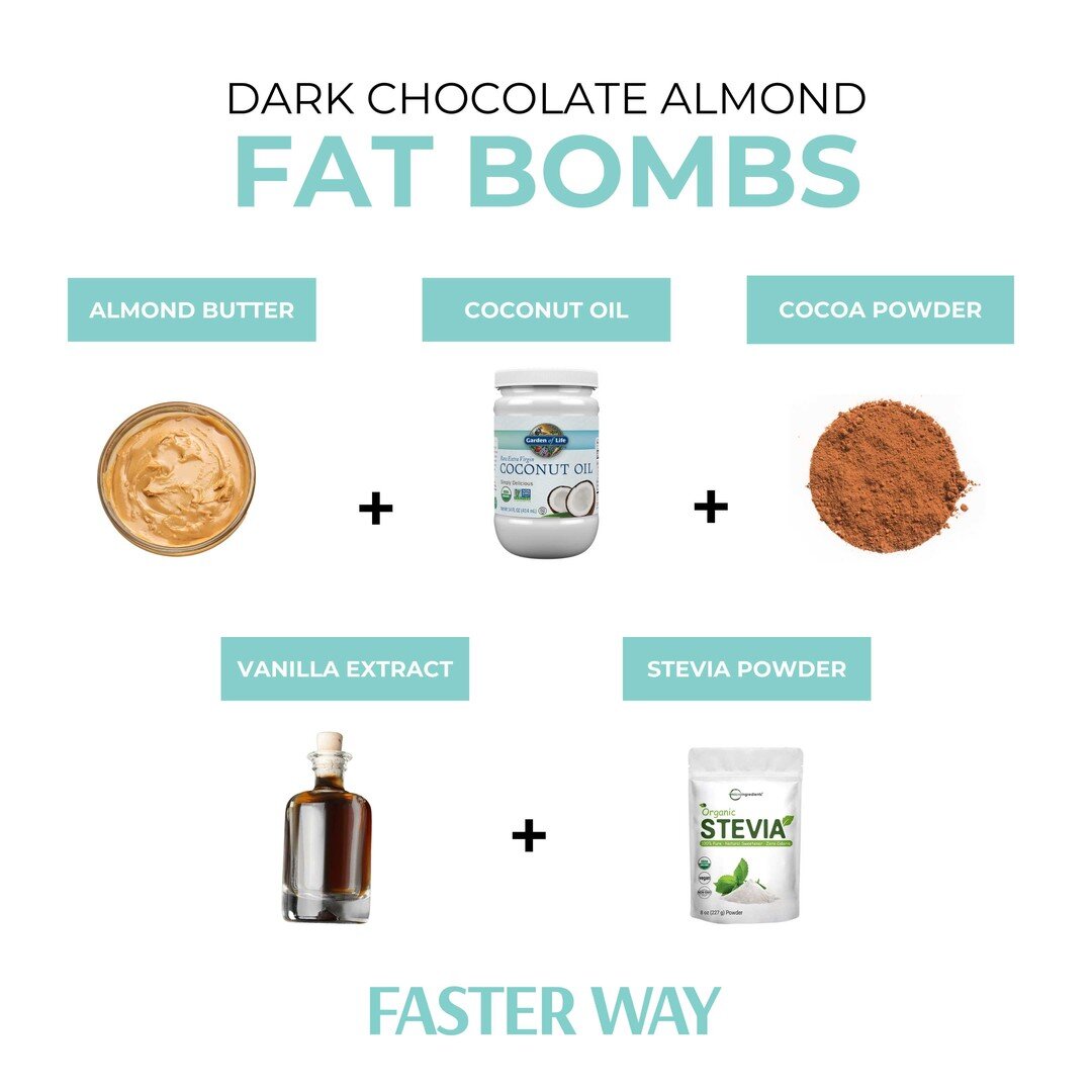 FULL RECIPE BELOW 👇🏽

1 tbsp almond butter 
1 &frac12; tsp coconut oil
1 tsp cocoa powder
⅛ tsp vanilla extract
1/16 tsp stevia powder

➡️ DIRECTIONS:

* ARRANGE paper baking cups on a plate or a small baking sheet. Set aside.
* MELT together the a