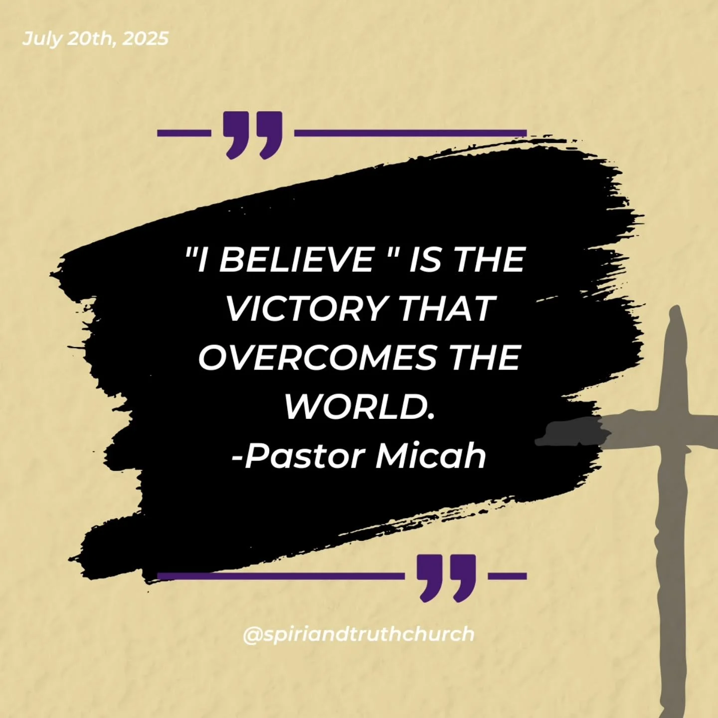 ✝️ &quot;I believe&quot; is the victory that overcomes the world.
&ndash; Pastor Micah

Belief isn't passive. It's the bold, active response to the finished work of Jesus on the cross.

When we say &quot;I believe,&quot; we&rsquo;re not just agreeing