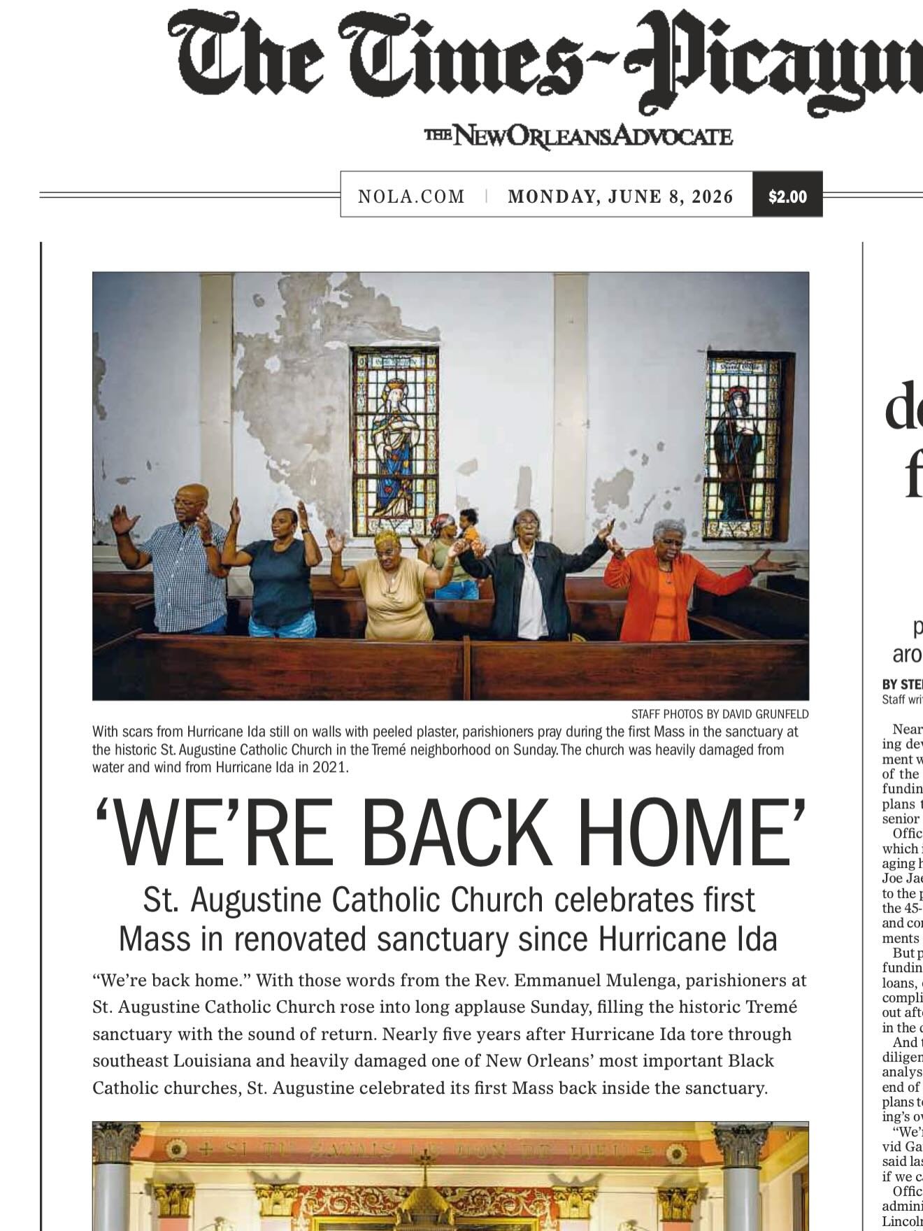 St. Augustine Church in Treme is back! Hurricane Ida caused significant damage, many repair obstacles arose, but parishioners stayed together worshiping in the church&rsquo;s parish hall, remaining committed and faithful they&rsquo;d persevere and ge