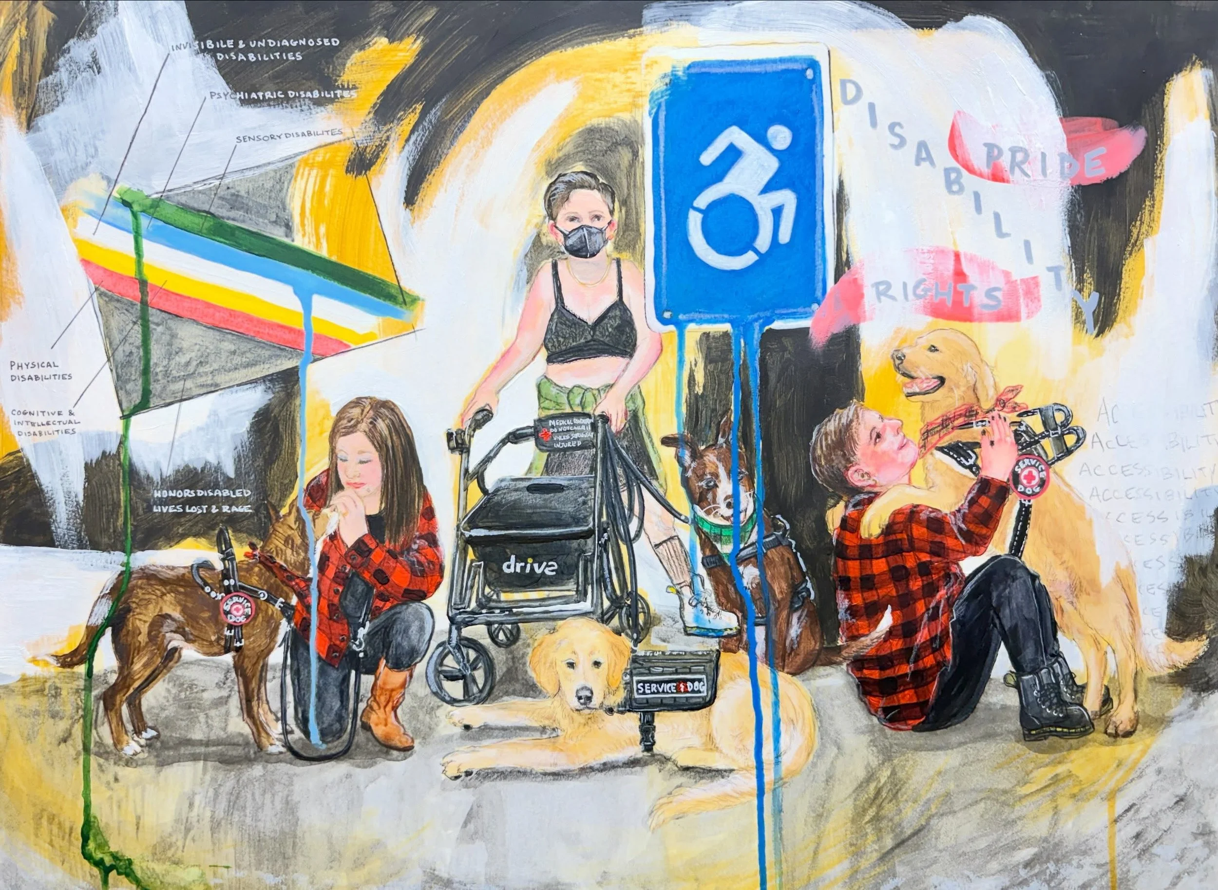 &ldquo;Disability Pride&rdquo;
mixed media on paper 18&rdquo;x24&rdquo;
&nbsp;
This is a continuation of my ongoing painting series, &ldquo;Catharsis,&rdquo; where I document (and process) my journey through illness, disability, and survival. Each pi