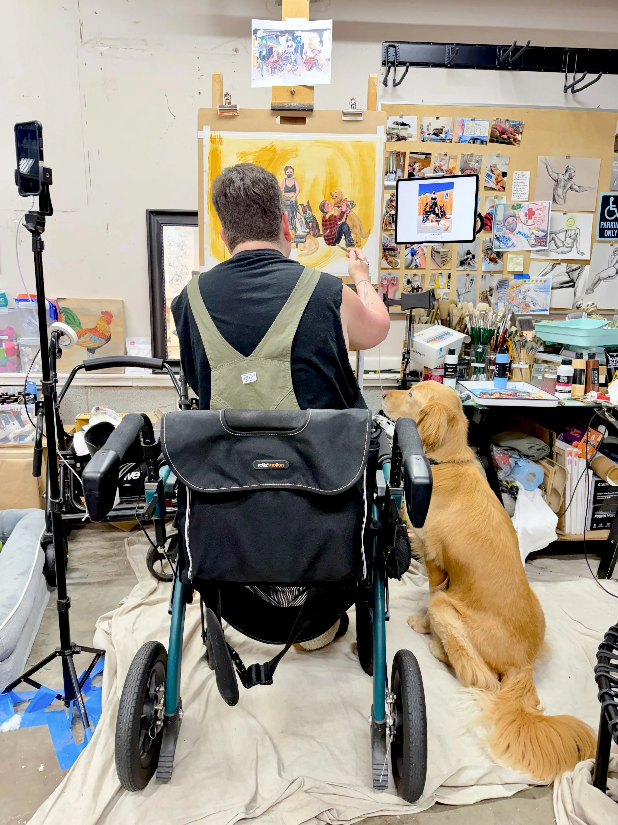 Working on the next &ldquo;Catharsis&rdquo; painting - this one will be in celebration of Disability Pride Month, and will be celebrating my two wonderful service dogs that have been at my side over the past eleven years.
&nbsp;
accessibility: A phot