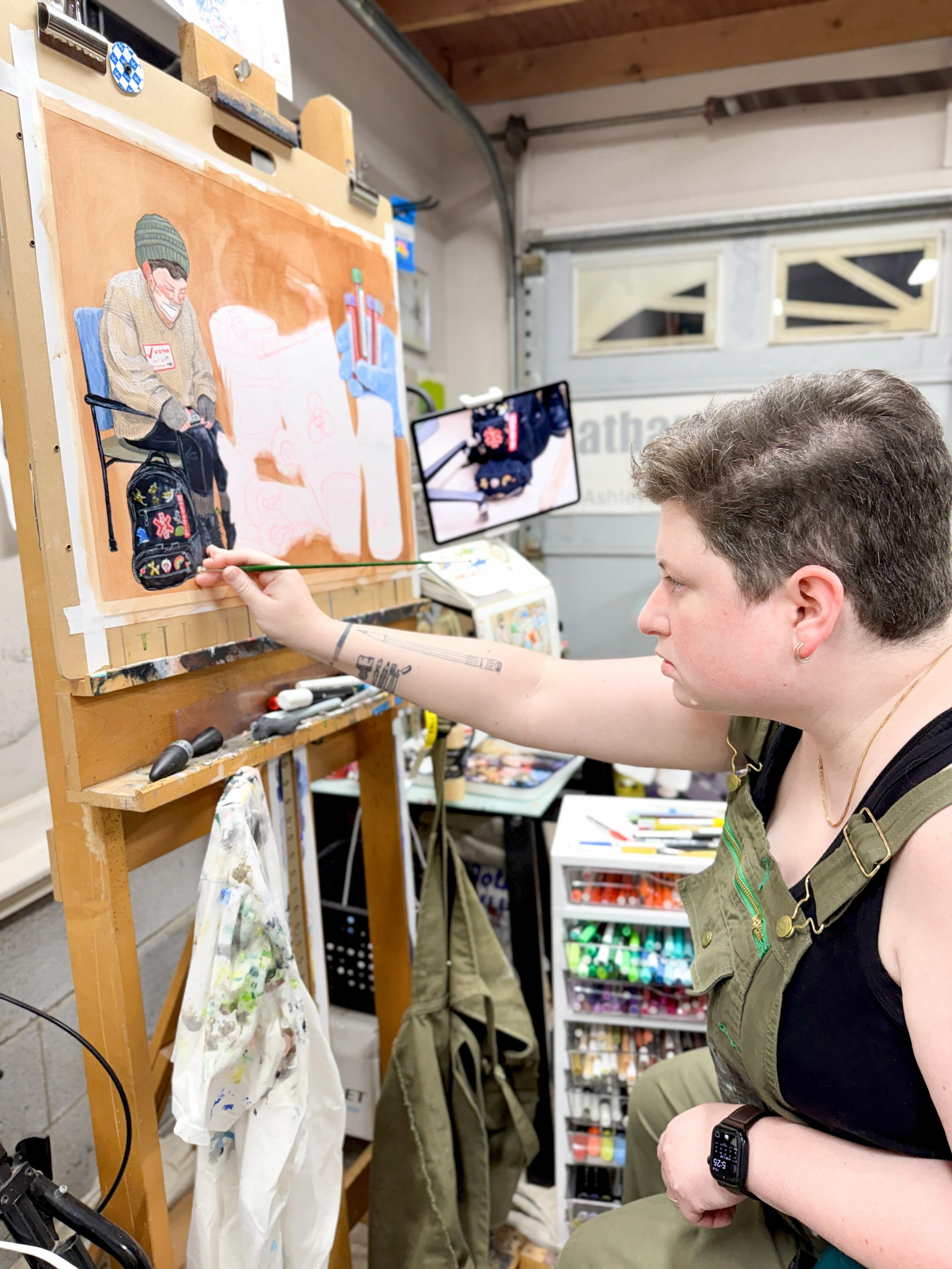Here&rsquo;s a photo as I work on &ldquo;Testing 1, 2&rdquo; the next piece in my painting series, &ldquo;Catharsis.&rdquo; This piece is a glimpse into the private lives of patients with chronic illnesses, and just some of the many tests and collect