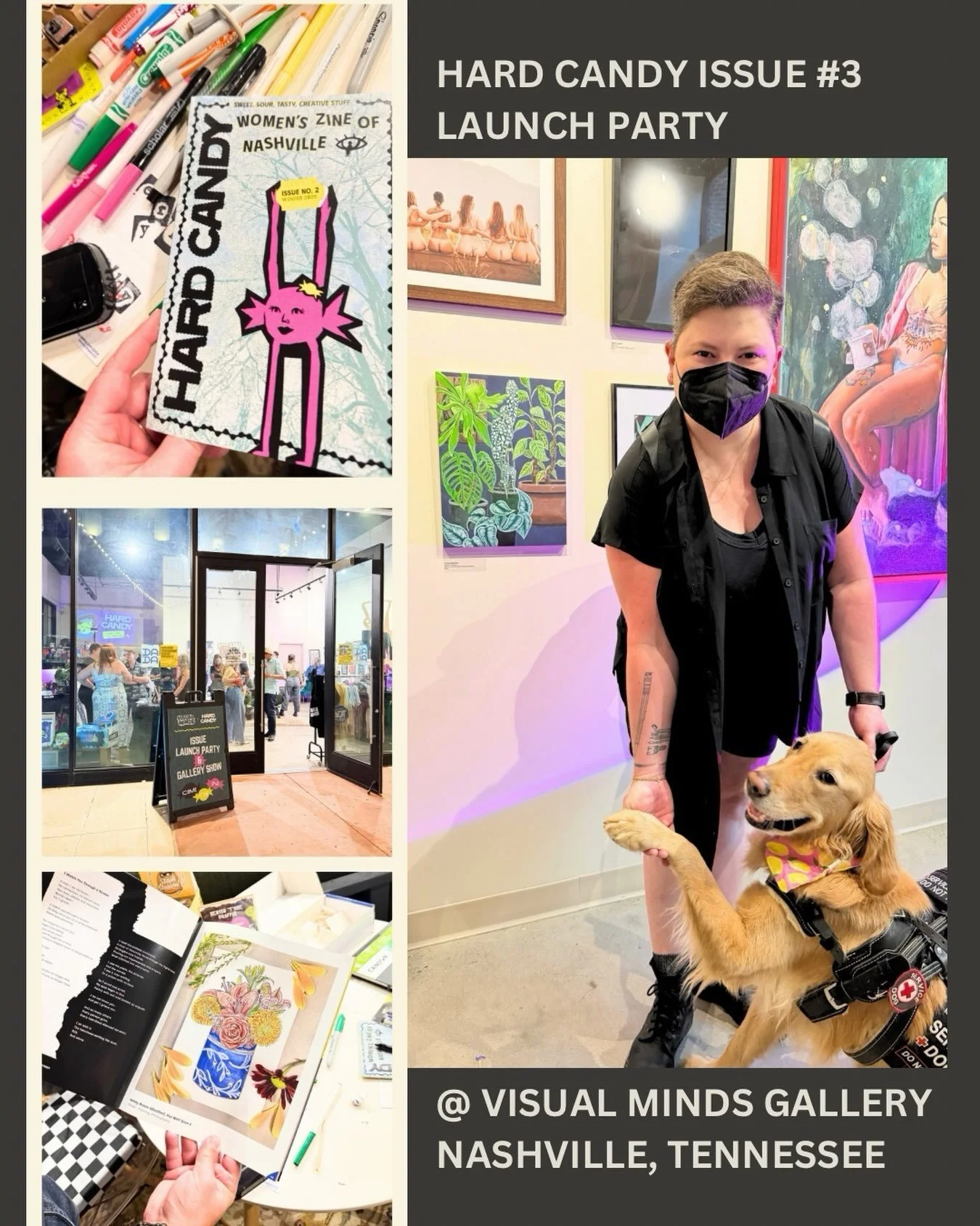 Had a lovely time attending @hardcandynash&rsquo;s launch party for their third issue of their incredibly creative zine, hosted by @visualminds.co, a street art gallery here in Nashville that has become a third space for all kinds of artistic folks. 