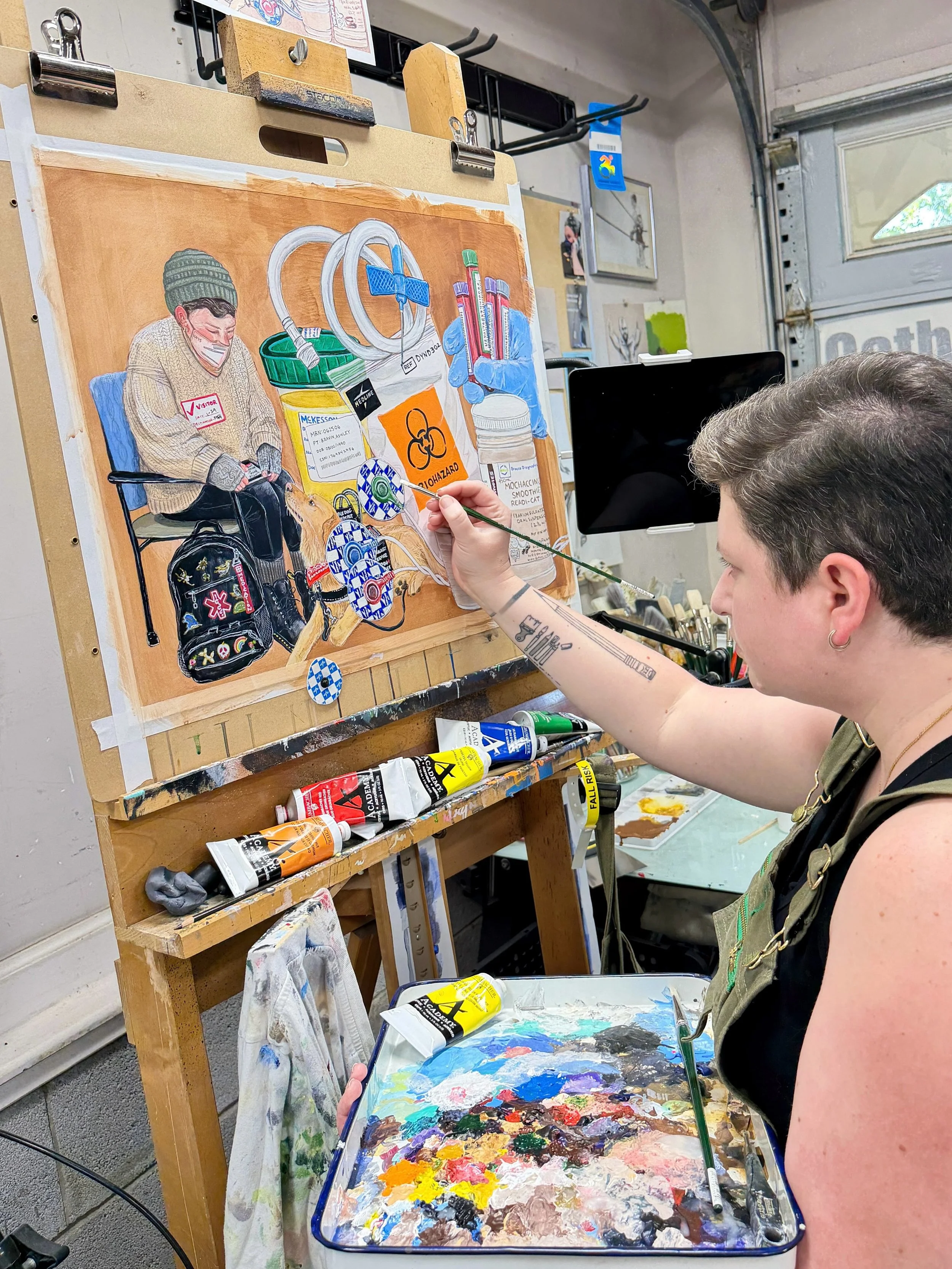 Another studio photo as I work on &ldquo;Testing 1, 2&rdquo;, the latest piece in my painting series, &ldquo;Catharsis.&rdquo; This one is a glimpse into the private lives of patients with chronic illnesses, and just some of the many tests and collec