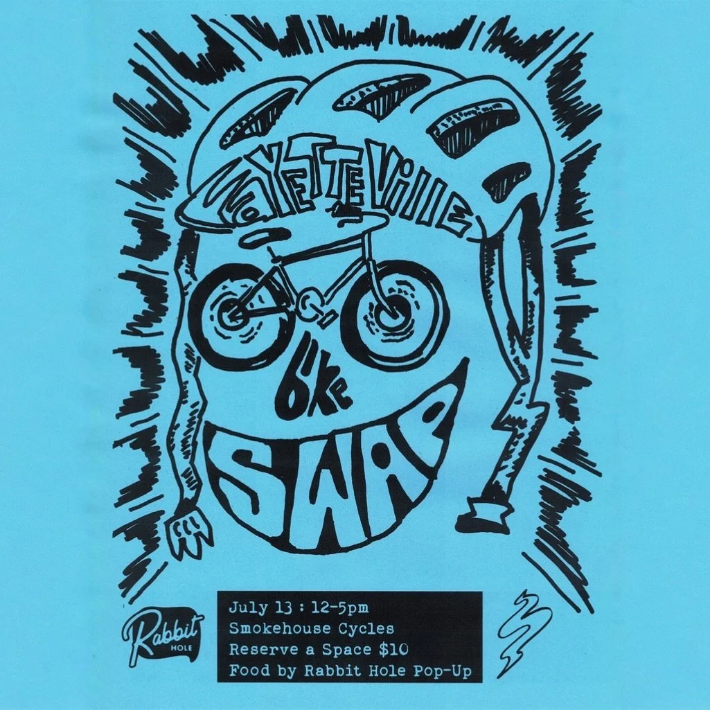 @fayettevillebikeswap Sunday the 13th - FREE to attend or to vend! If you want a primo spot hit 'em up to reserve a space for only $10. Noon to five at @smokehouse.cycles. 
Bikes, small parts, components, etc. just bring it! Food available from @rabb