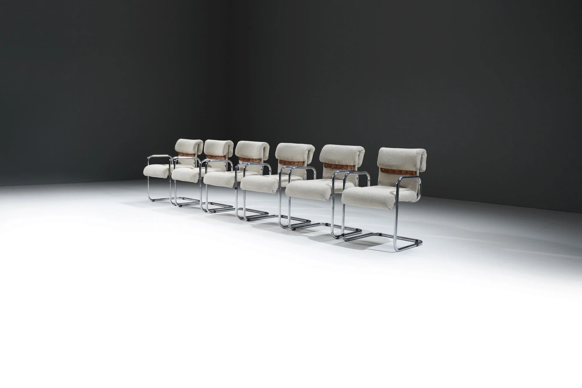 1 Tucroma cantilever boucle cognac leather Dining Armchairs Guido Faleschini i4 Mariani Italy 1970 vintage design furniture aera lab aeralab 1stdibs dendermonde belgium.jpg