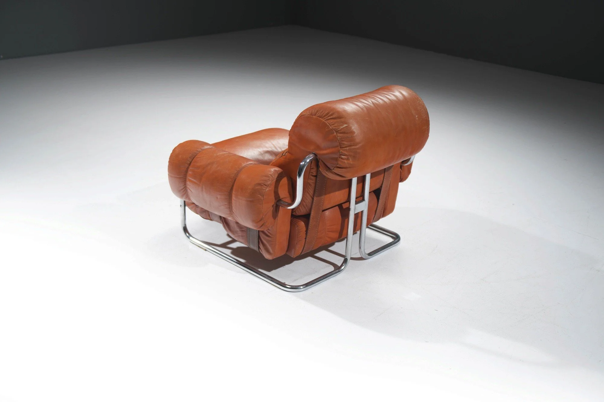 7 Tucroma single seater lounge chair 1 orange cognac leather chrome tubes Guido Faleschini  i4 Mariani italy aera lab aeralab bart albrecht vintage design furniture belgium buggenhout dendermonde 1stdibs.jpg