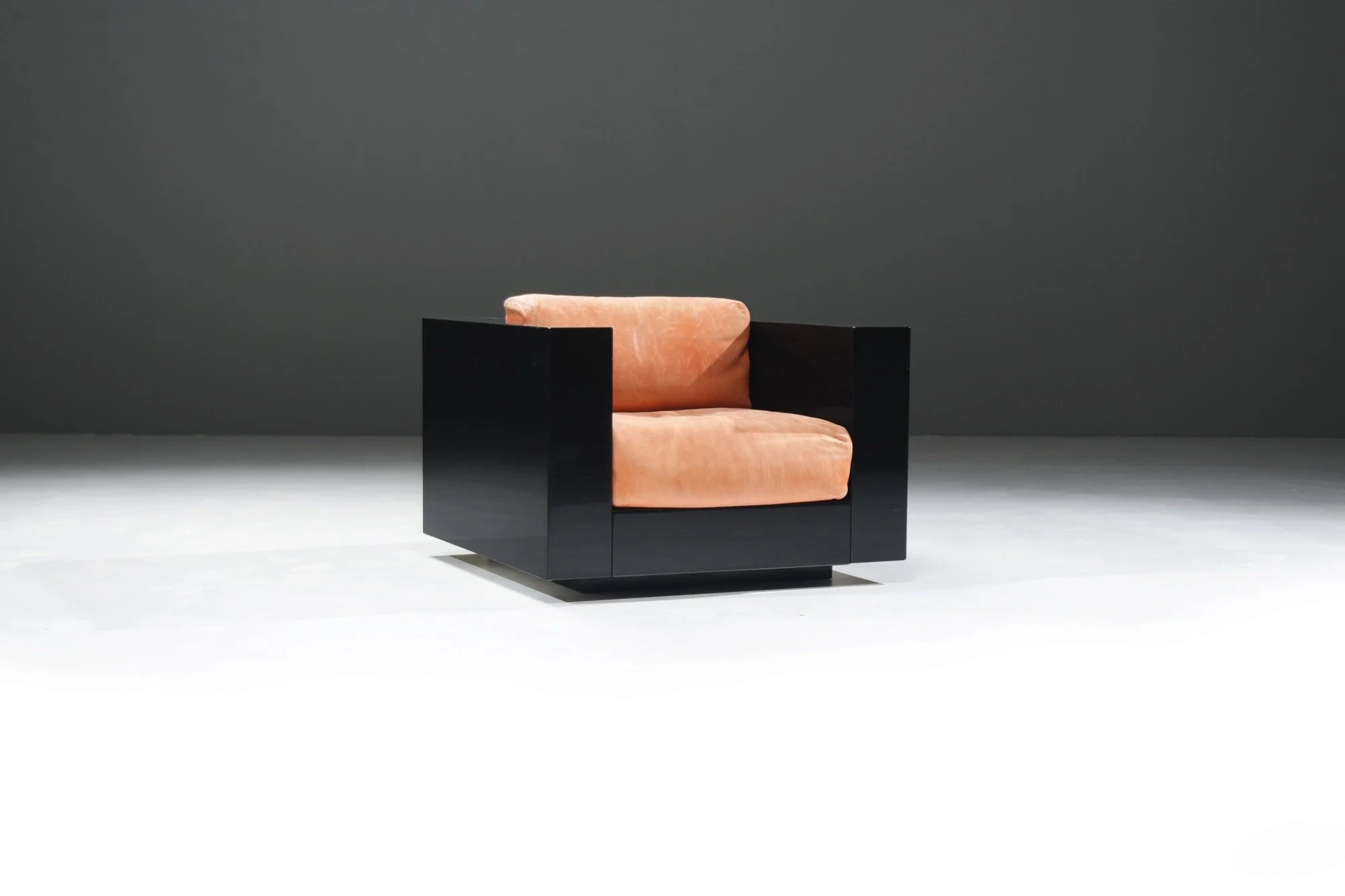 2 Saratoga Poltronova Massimo Vignelli Lella Italian Design Architectural  Collectible Furniture Piano Black Orange Leather Patina vintage aera lab aeralab albrecht 1stdibs.jpg