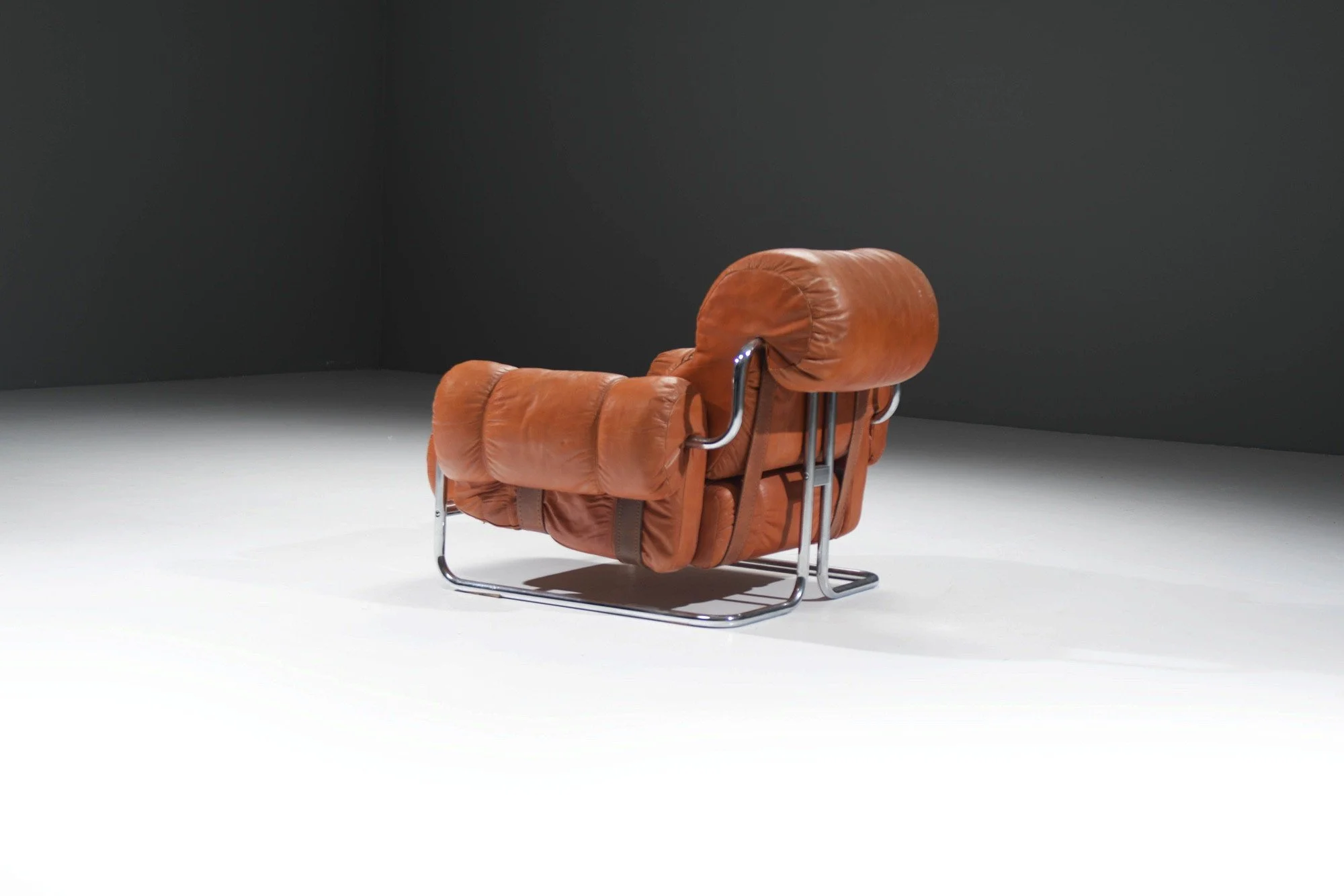 4 Tucroma single seater lounge chair 1 orange cognac leather chrome tubes Guido Faleschini  i4 Mariani italy aera lab aeralab bart albrecht vintage design furniture belgium buggenhout dendermonde 1stdibs.jpg