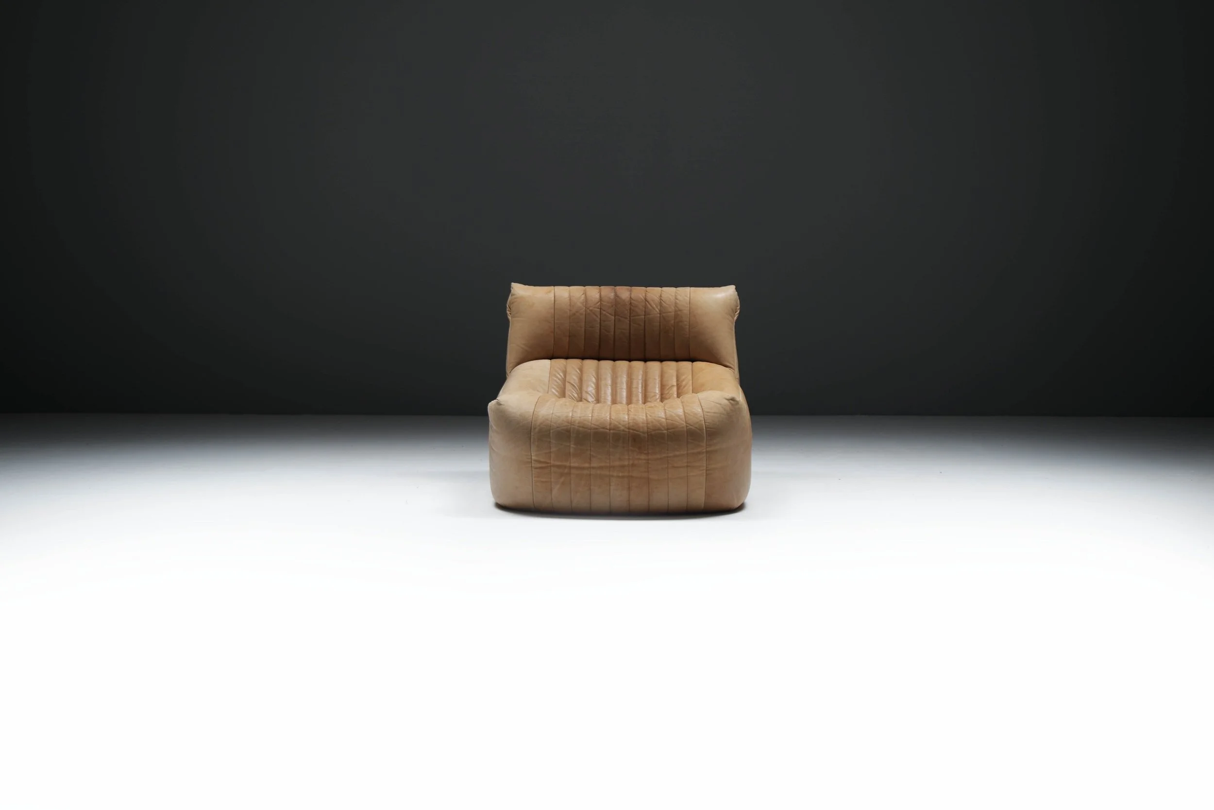 Aralia Kashima sofa set 3 1 poof fireside vintage cognac beige natural leather michel ducaroy ligne roset france vintage design furniture togo aera lab aeralab albrecht lounge togo yoko 1stdibs 0005.jpg