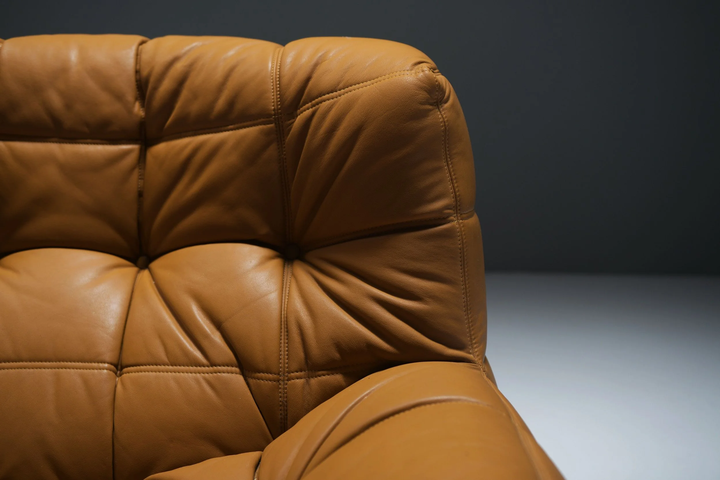 12 Kashima lounge sofa 3 seater vintage cognac orange leather michel ducaroy ligne roset france design furniture togo yoko aera lab aeralab albrecht natural 1stdibs .jpg