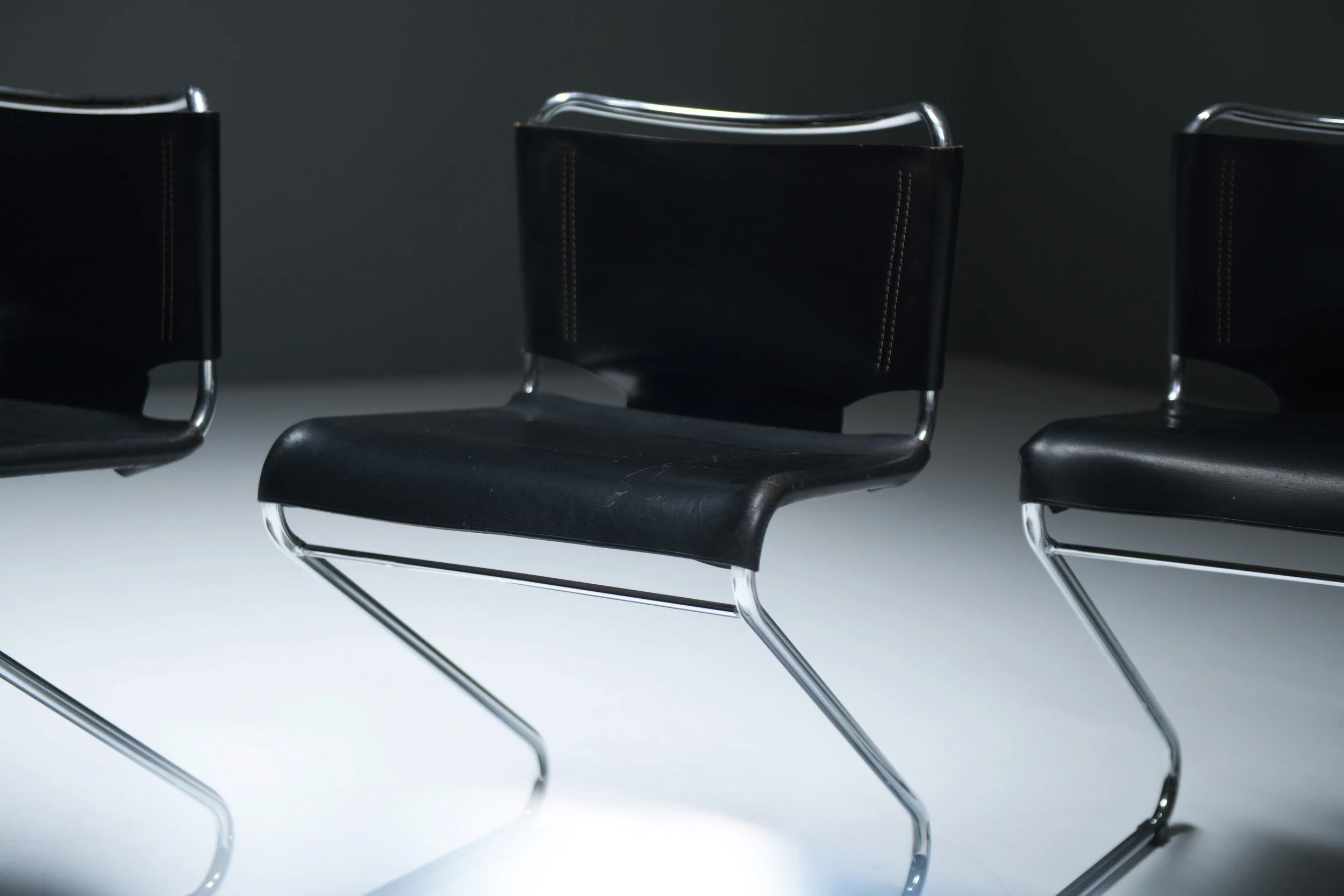 6 Pascal Mourgue Steiner meubles Zig zag shaped chrome tubular framed dining chair set 6 Biscia steel chrome black vintage leather France aera lab aeralab bart albrecht 1stdibs design firniture belgium.jpg