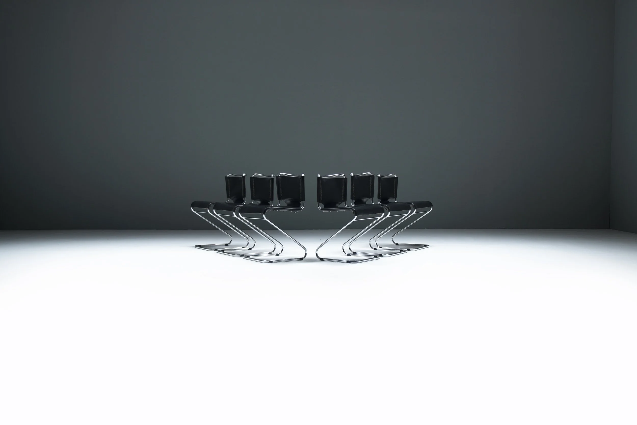 1 Pascal Mourgue Steiner meubles Zig zag shaped chrome tubular framed dining chair set 6 Biscia steel chrome black vintage leather France aera lab aeralab bart albrecht 1stdibs design firniture belgium.jpg