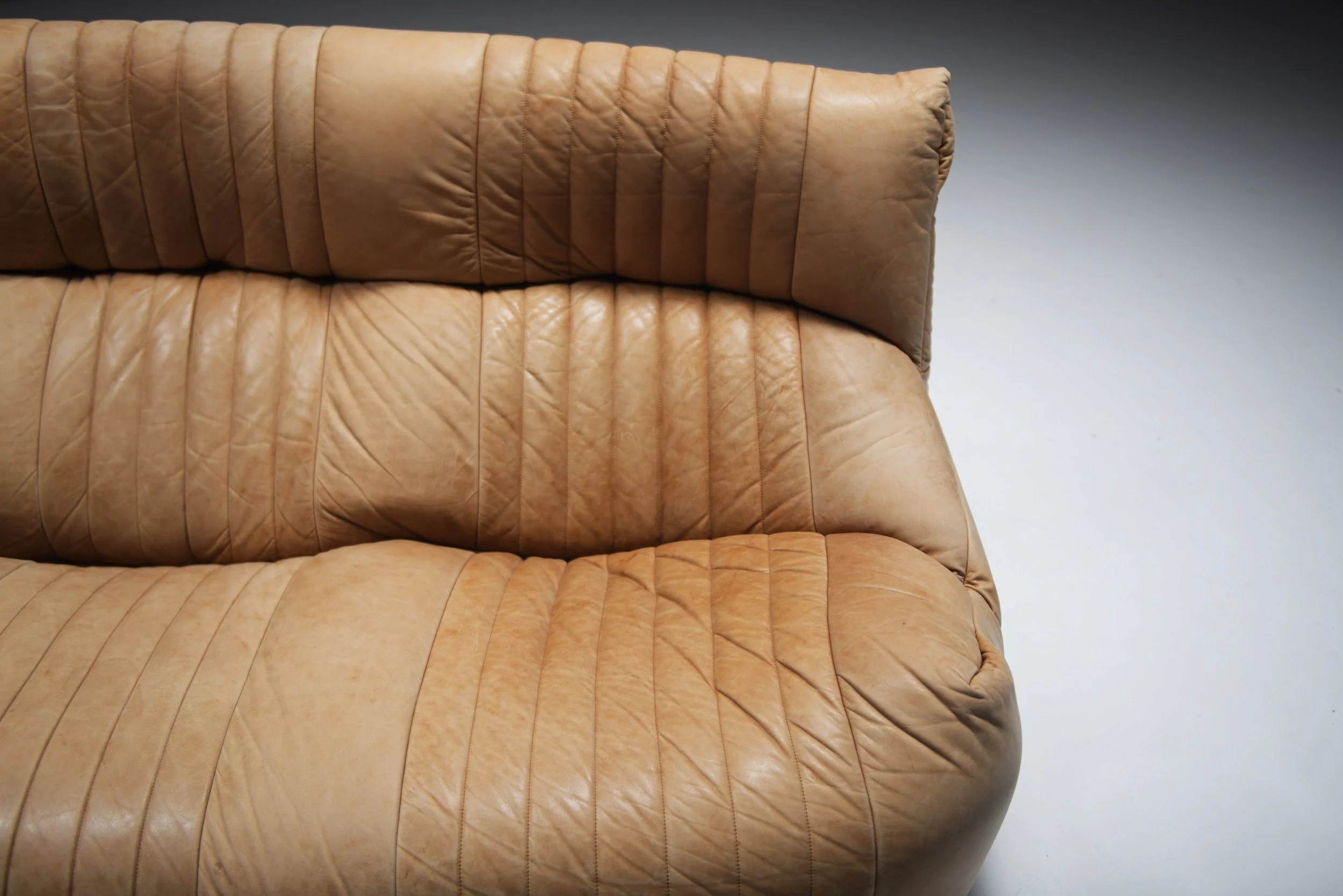 Aralia Kashima sofa set 3 1 poof fireside vintage cognac beige natural leather michel ducaroy ligne roset france vintage design furniture togo aera lab aeralab albrecht lounge togo yoko 1stdibs 0007.jpg