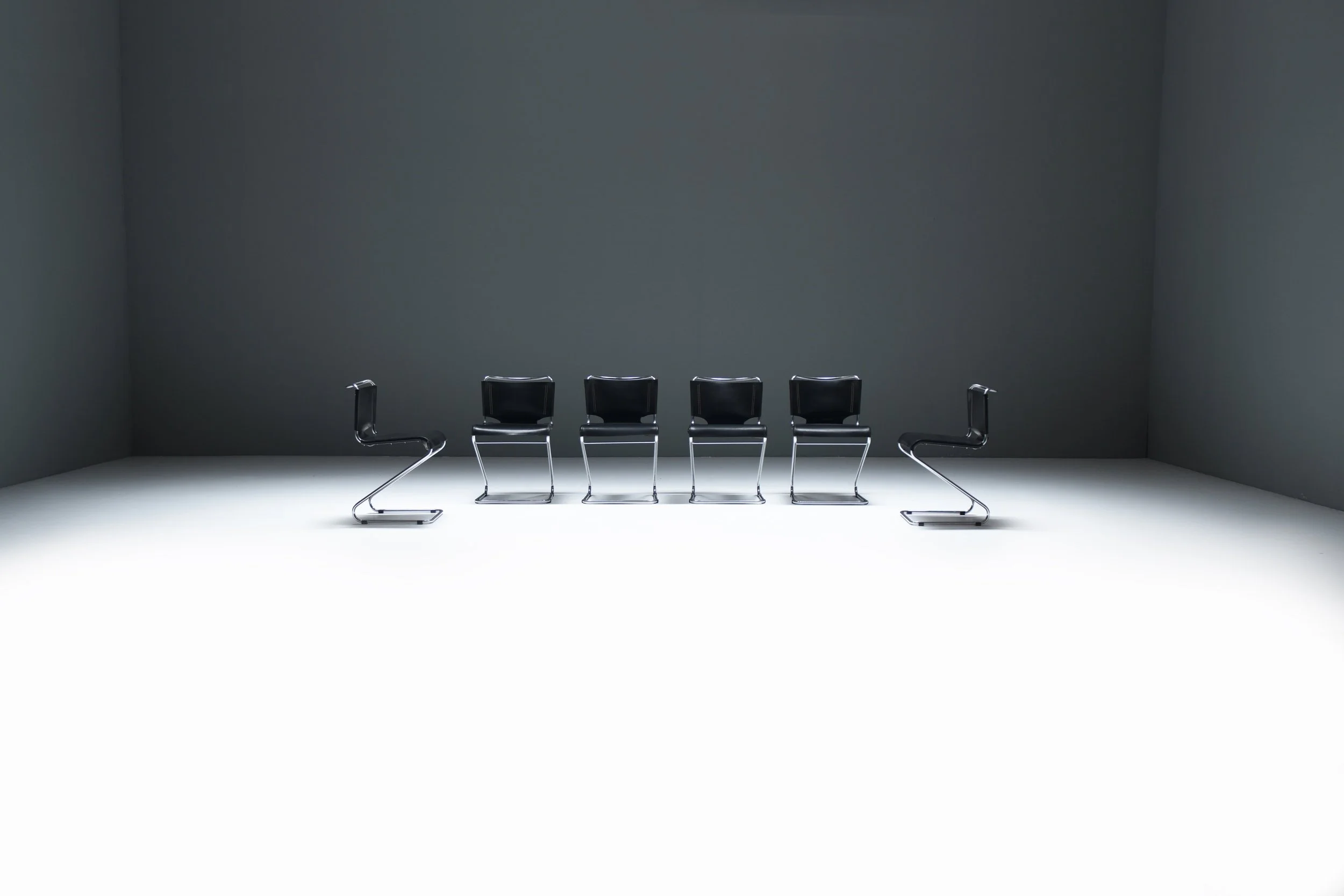 2 Pascal Mourgue Steiner meubles Zig zag shaped chrome tubular framed dining chair set 6 Biscia steel chrome black vintage leather France aera lab aeralab bart albrecht 1stdibs design firniture belgium.jpg