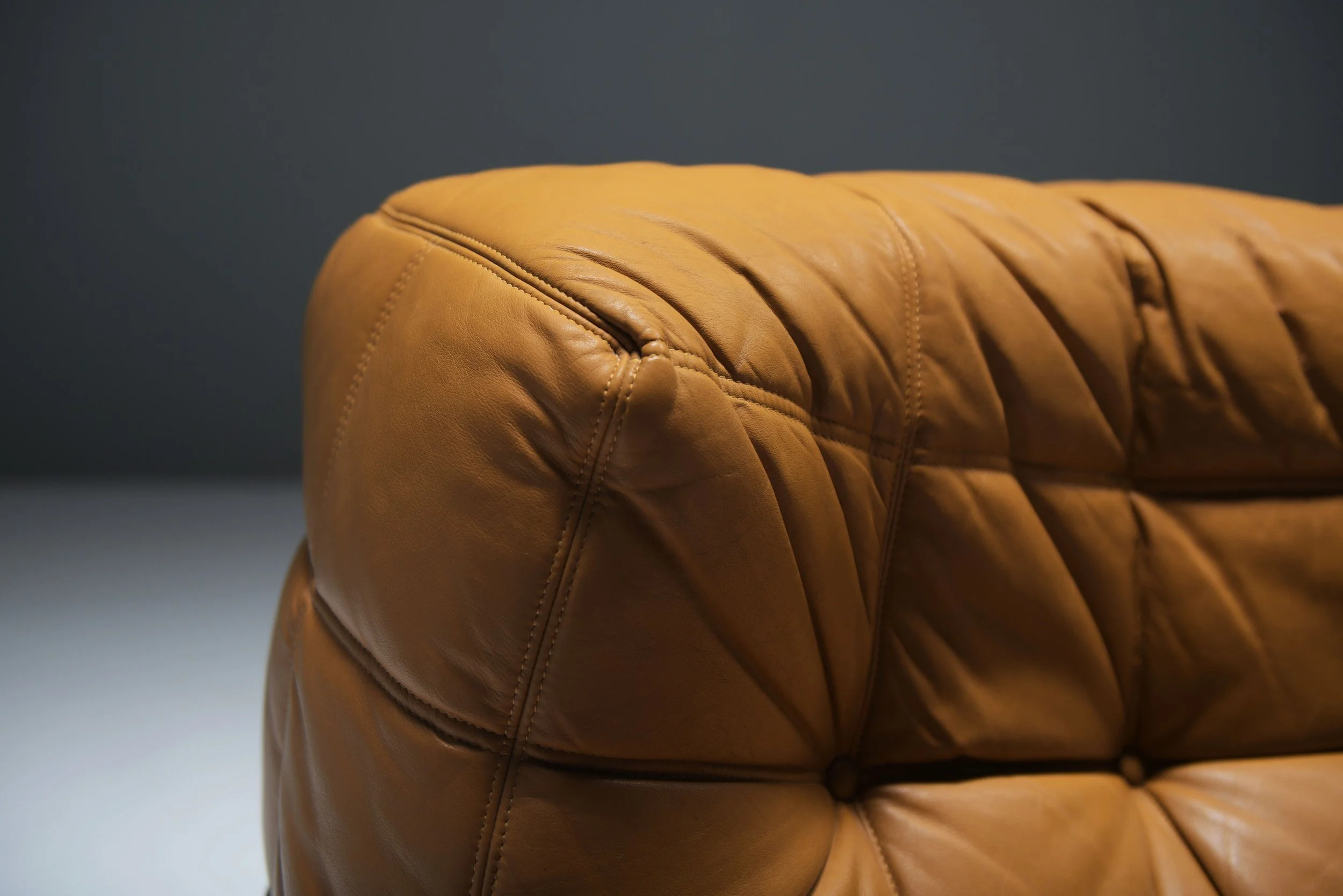 7 Kashima lounge sofa 3 seater vintage cognac orange leather michel ducaroy ligne roset france design furniture togo yoko aera lab aeralab albrecht natural 1stdibs .jpg