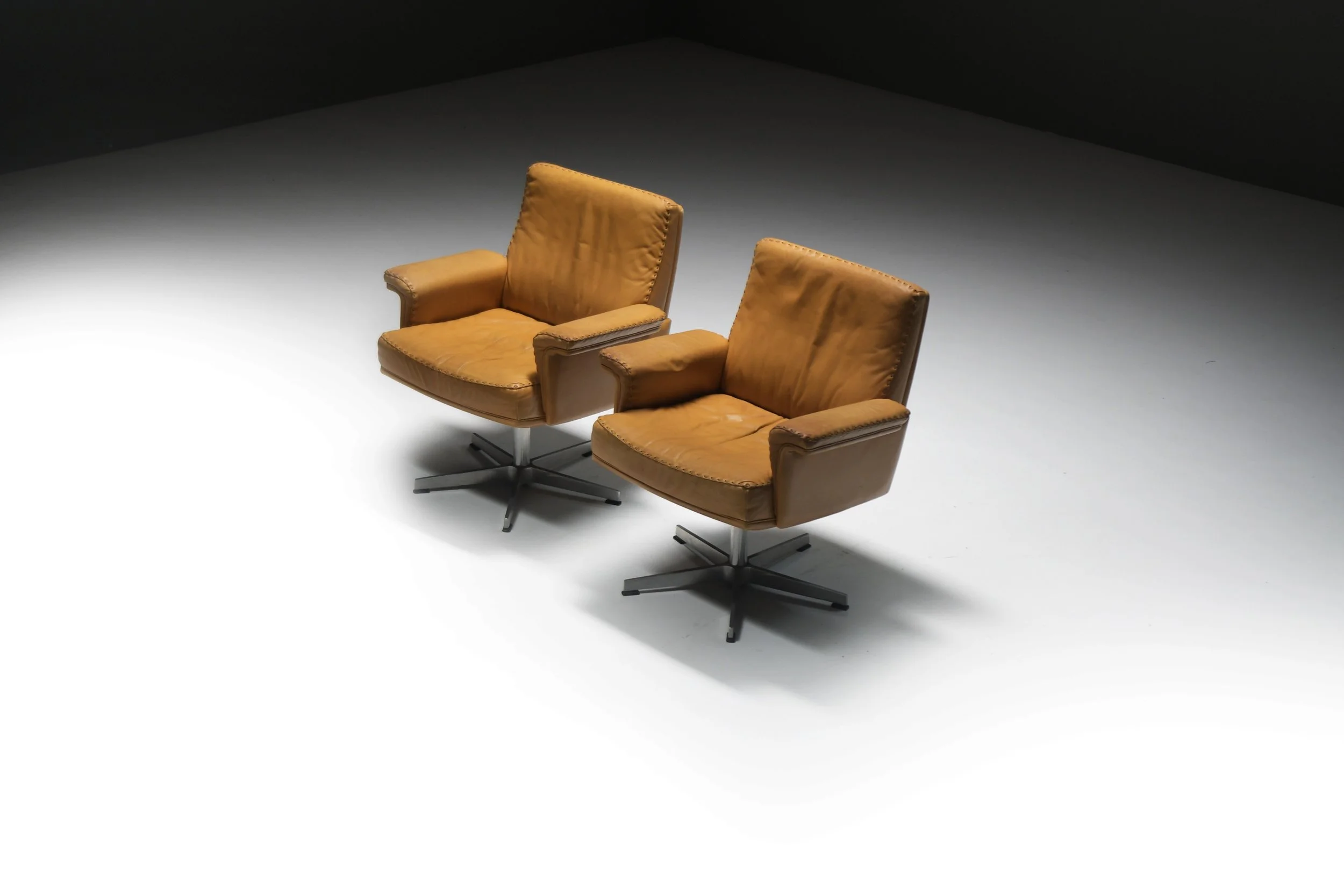 3 De Sede DS 35 DS35 swivel executive office lounge armchairs team cognac leather De Sede swiss Switzerland vintage original leather aera lab aeralab 1stdibs design furniture albrecht.jpg