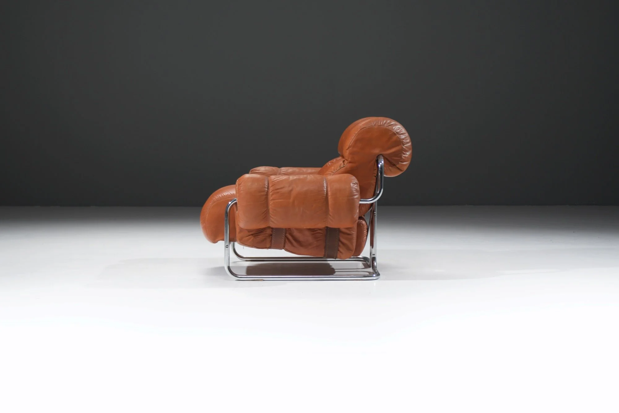 3 Tucroma single seater lounge chair 1 orange cognac leather chrome tubes Guido Faleschini  i4 Mariani italy aera lab aeralab bart albrecht vintage design furniture belgium buggenhout dendermonde 1stdibs.jpg