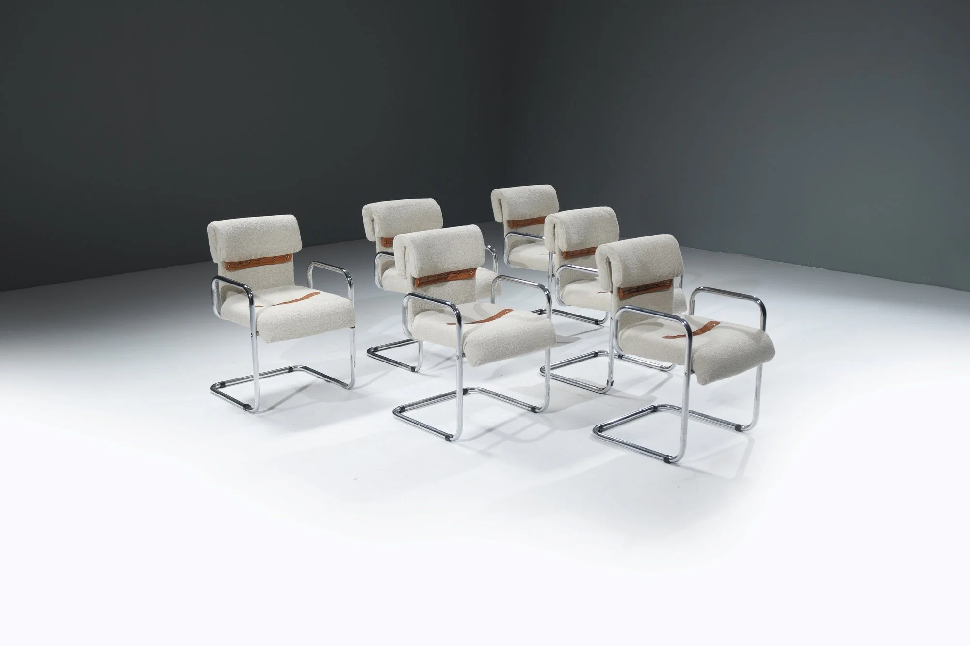 3 Tucroma cantilever boucle cognac leather Dining Armchairs Guido Faleschini i4 Mariani Italy 1970 vintage design furniture aera lab aeralab 1stdibs dendermonde belgium.jpg