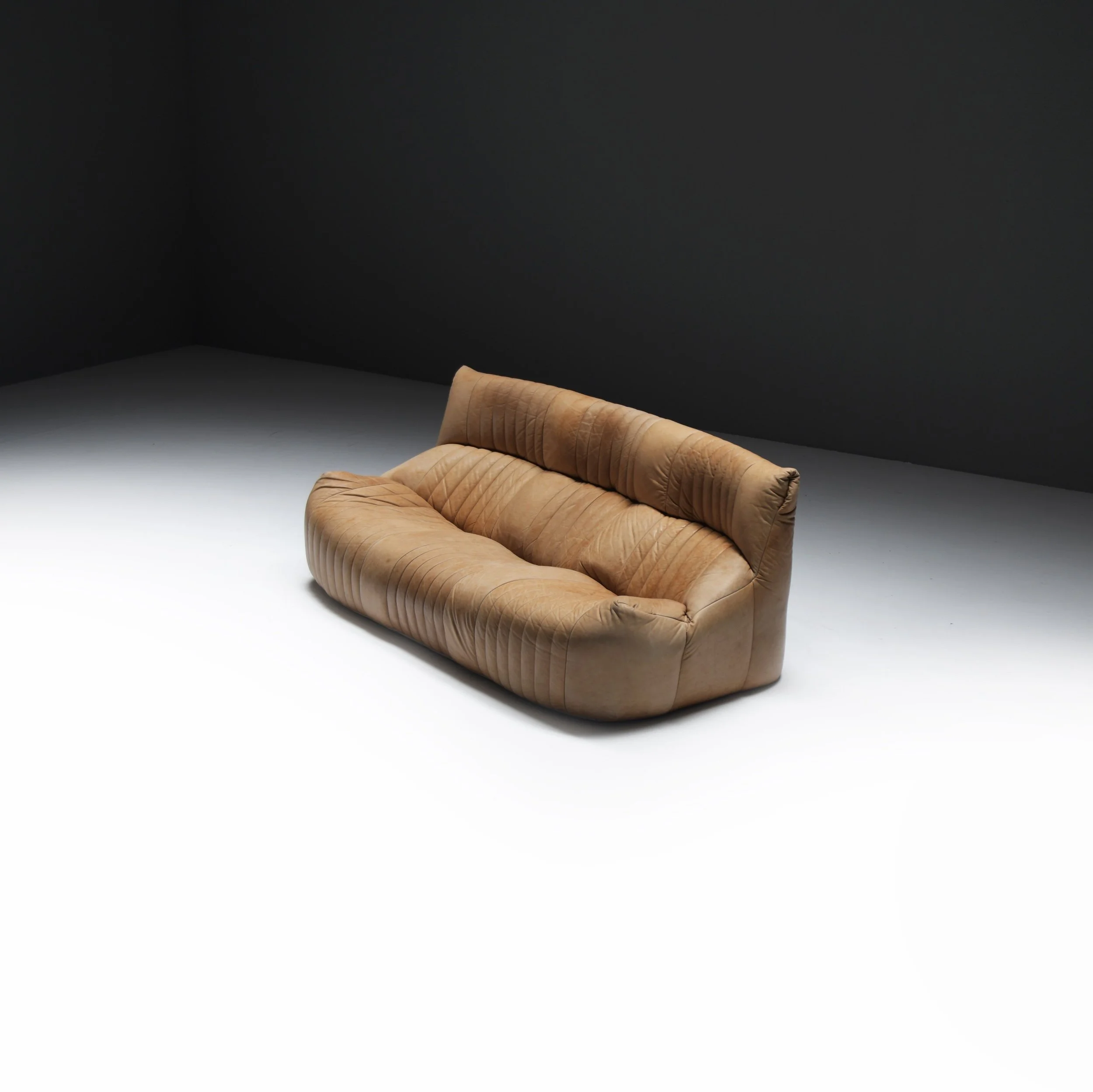 Aralia Kashima sofa set 3 1 poof fireside vintage cognac beige natural leather michel ducaroy ligne roset france vintage design furniture togo aera lab aeralab albrecht lounge togo yoko 1stdibs 0001.jpg