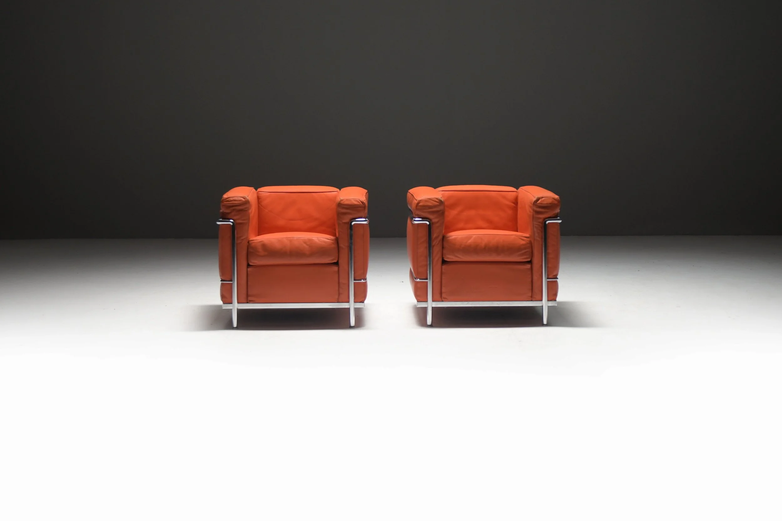 1 LC 2 LC2 1-seater fauteuil lounge armchair Le Corbusier, Pierre Jeanneret Charlotte Perriand Cassina dark orange cognac  leather aera lab aeralab albrecht vintage design furniture 1stdibs .jpg