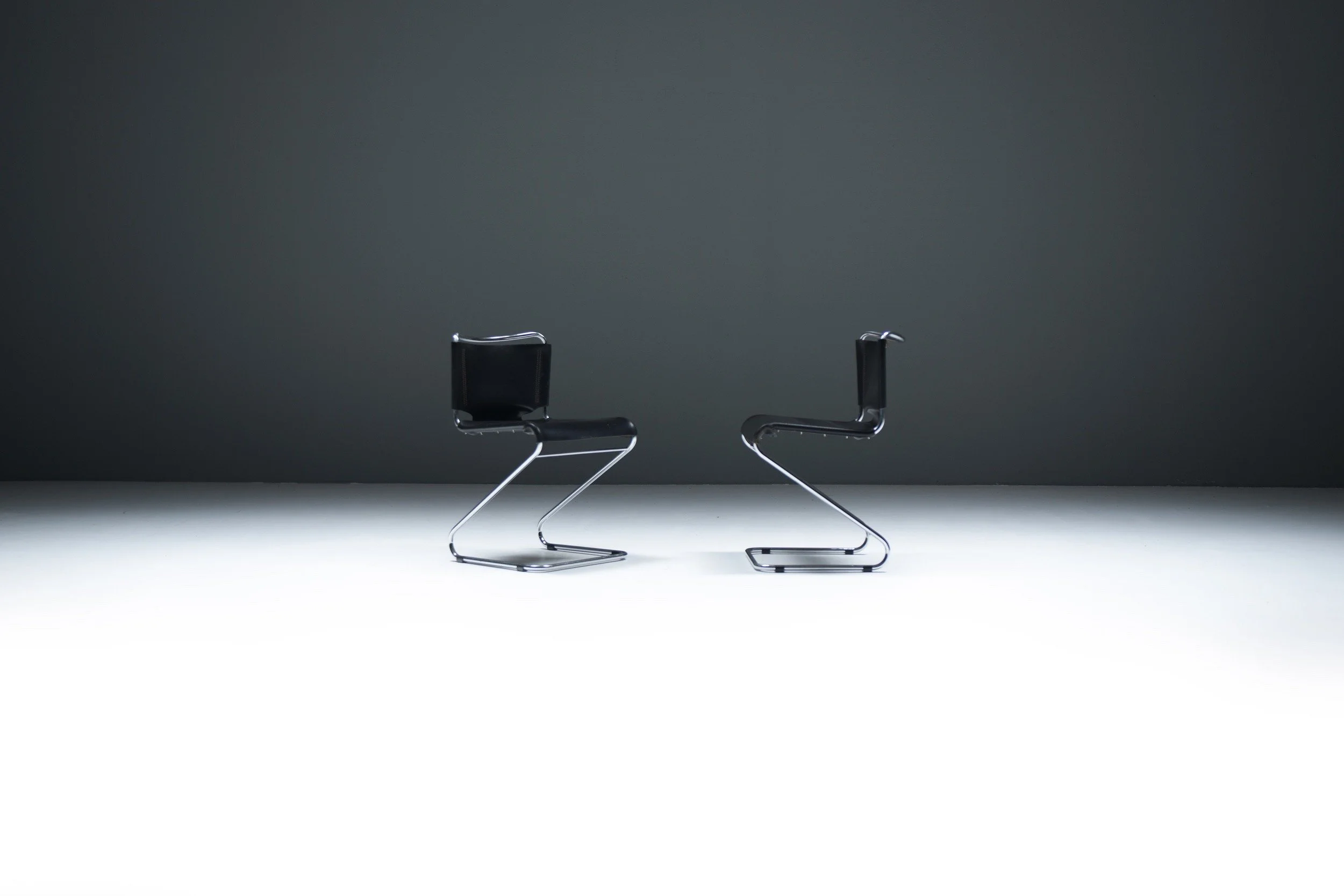 7 Pascal Mourgue Steiner meubles Zig zag shaped chrome tubular framed dining chair set 6 Biscia steel chrome black vintage leather France aera lab aeralab bart albrecht 1stdibs design firniture belgium.jpg