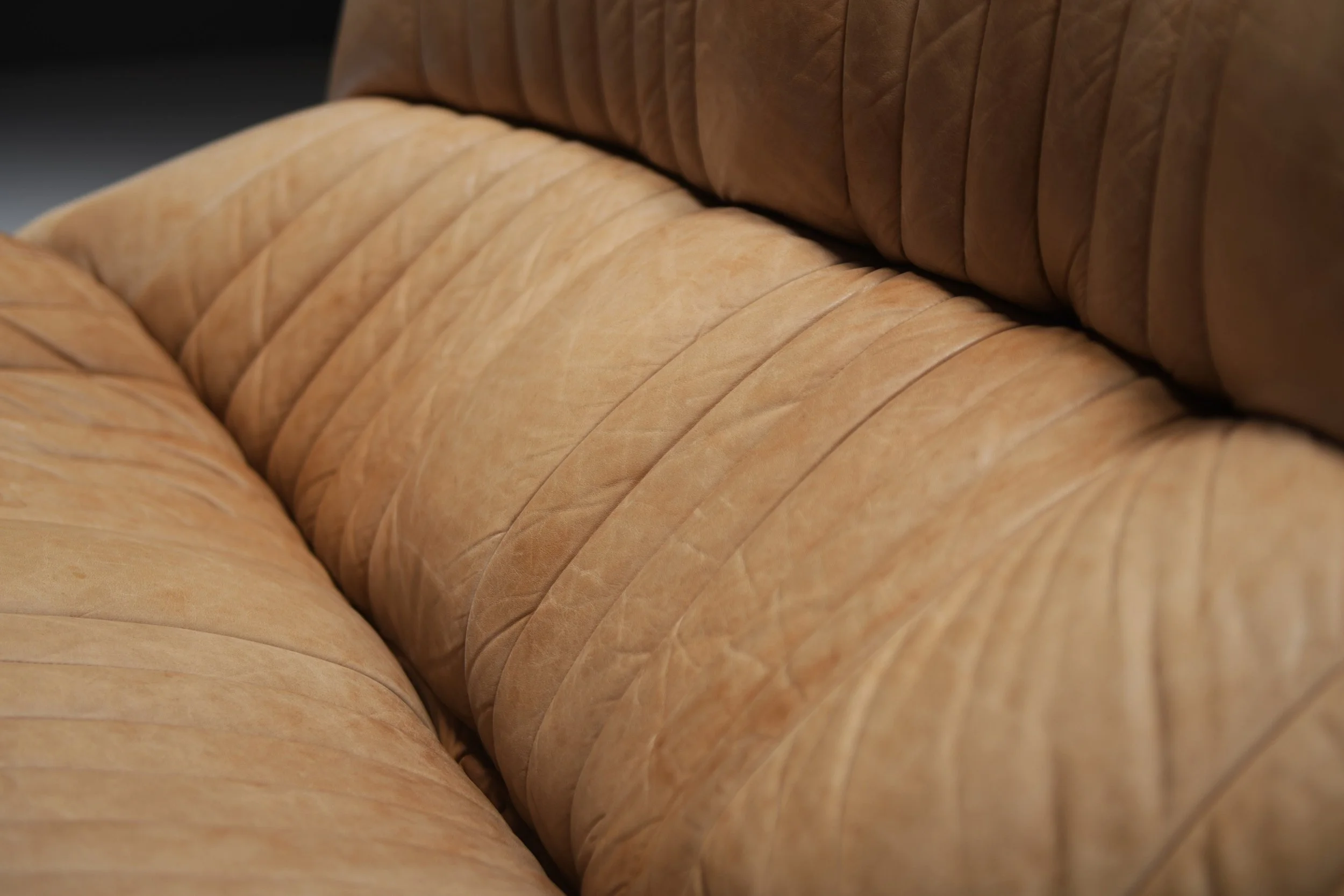 Aralia Kashima sofa set 3 1 poof fireside vintage cognac beige natural leather michel ducaroy ligne roset france vintage design furniture togo aera lab aeralab albrecht lounge togo yoko 1stdibs 0009.jpg