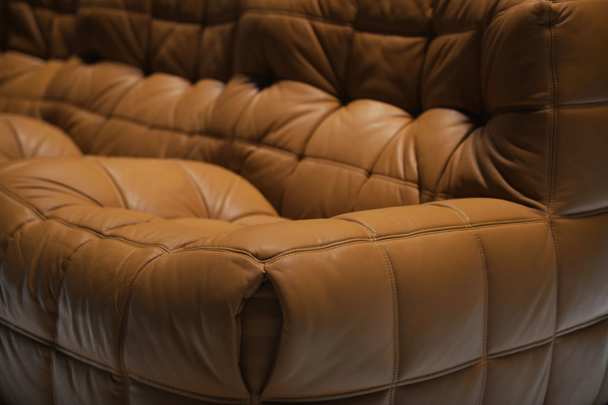 6 Kashima lounge sofa 3 seater vintage cognac orange leather michel ducaroy ligne roset france design furniture togo yoko aera lab aeralab albrecht natural 1stdibs .jpg