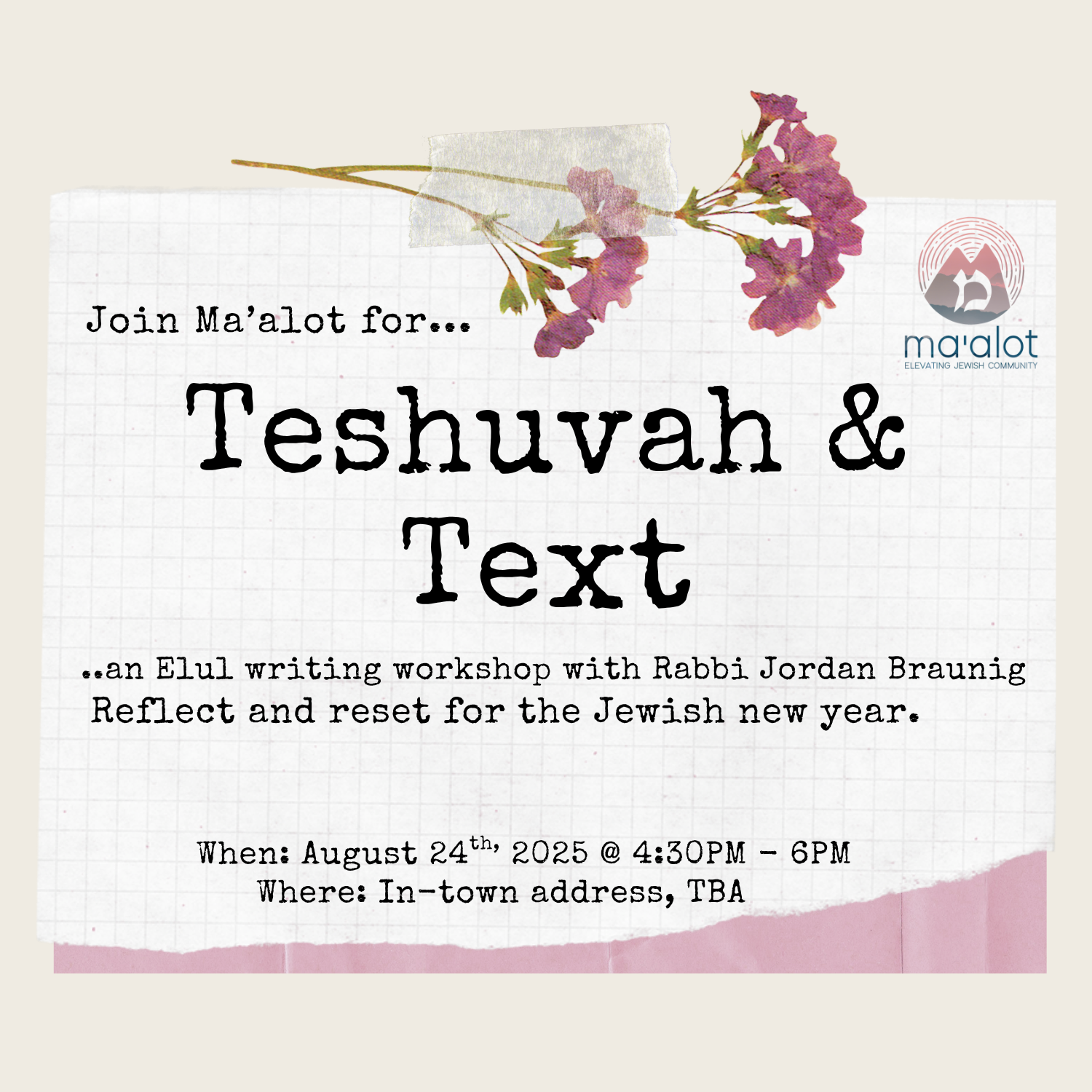 Teshuva & Text: Elul Writing Workshop with Rabbi Jordan